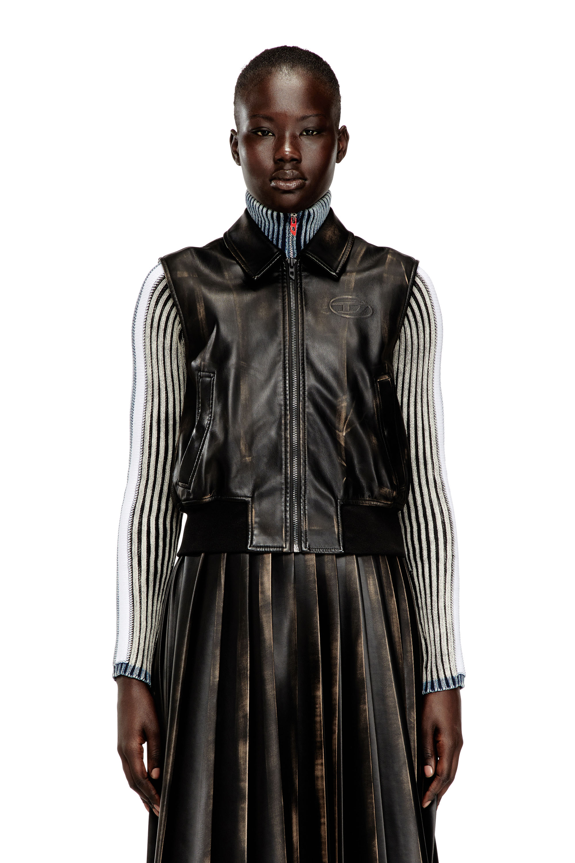 Diesel - G-INKO, Woman's Bomber vest with distressed effect in Brown - 1