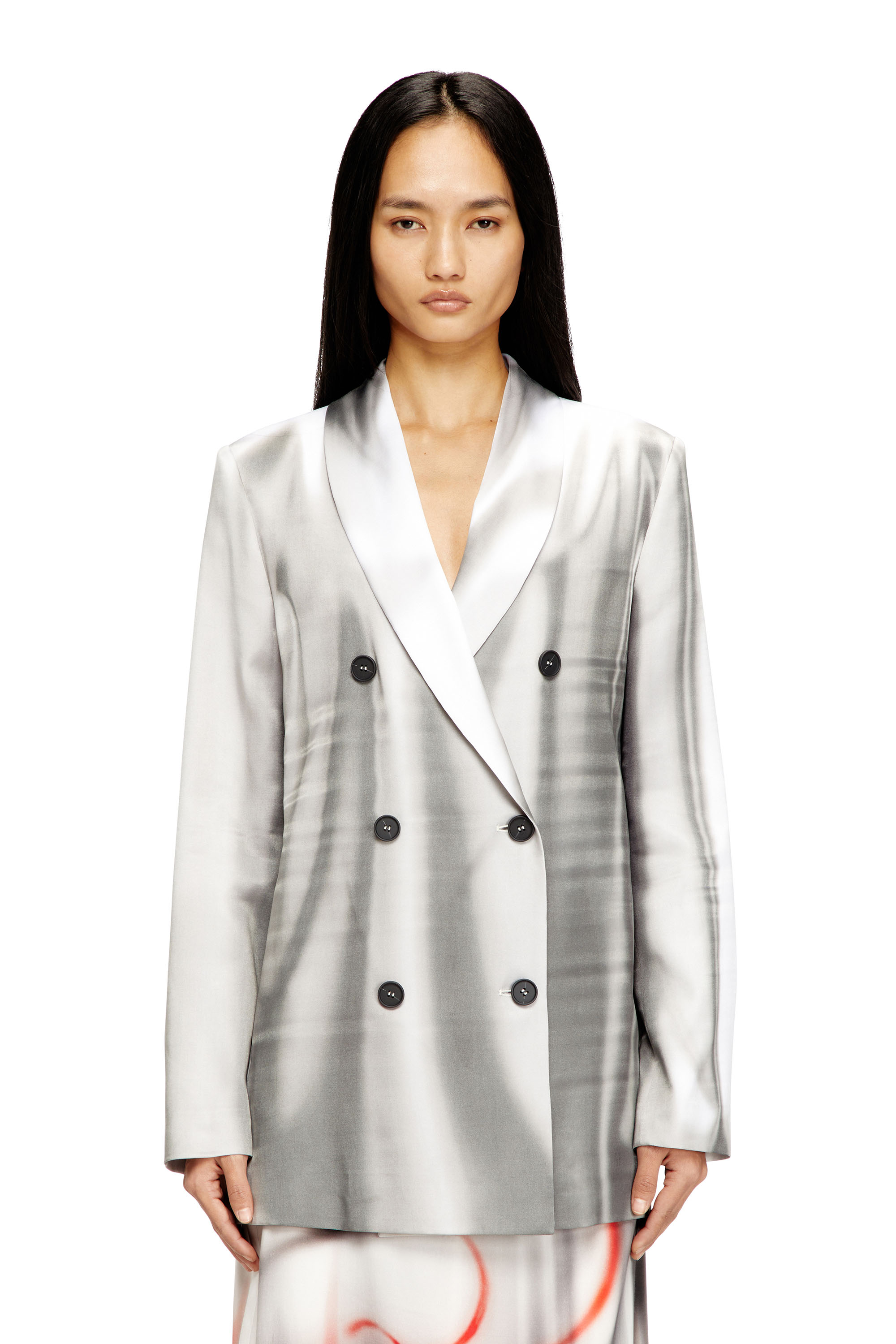 Diesel - G-AVINA, Woman's Satin blazer with trompe l'oeil draping in Grey/White - 1