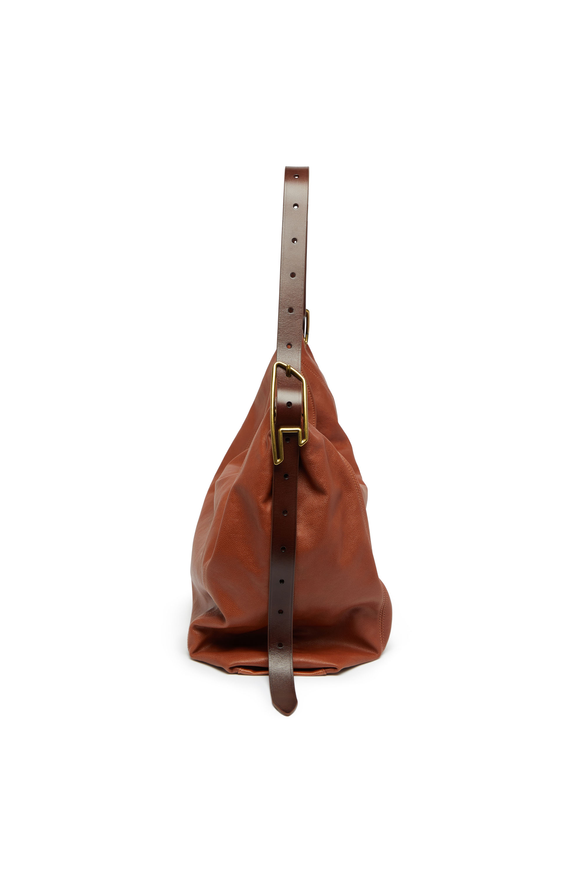 Diesel - D-LINE HOBO L, Woman's D-Line-Hobo bag in shiny wrinkled leather in Brown - 4