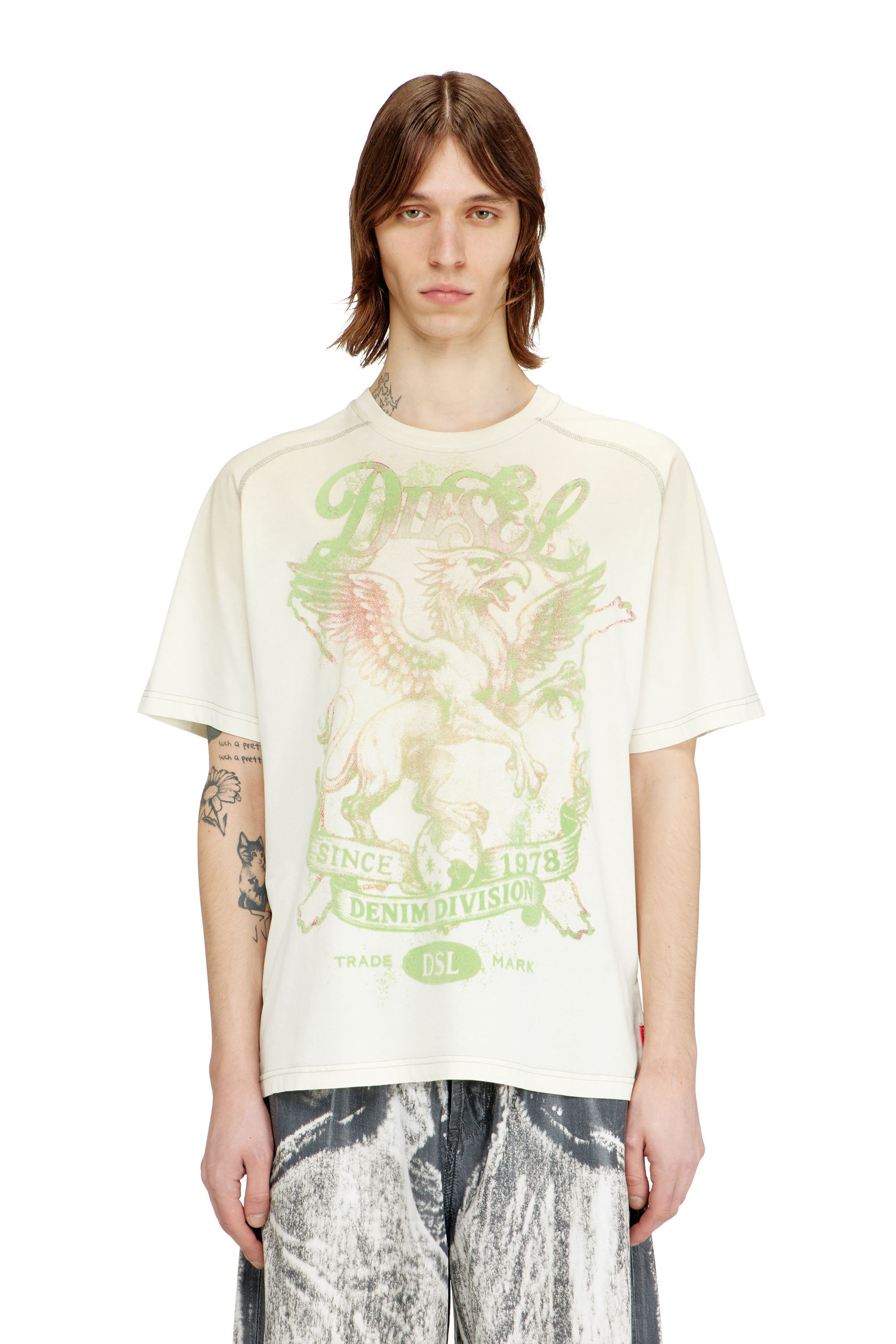 Diesel - T-GRIFFO, Man's T-shirt with griffin print in Green/White - 1