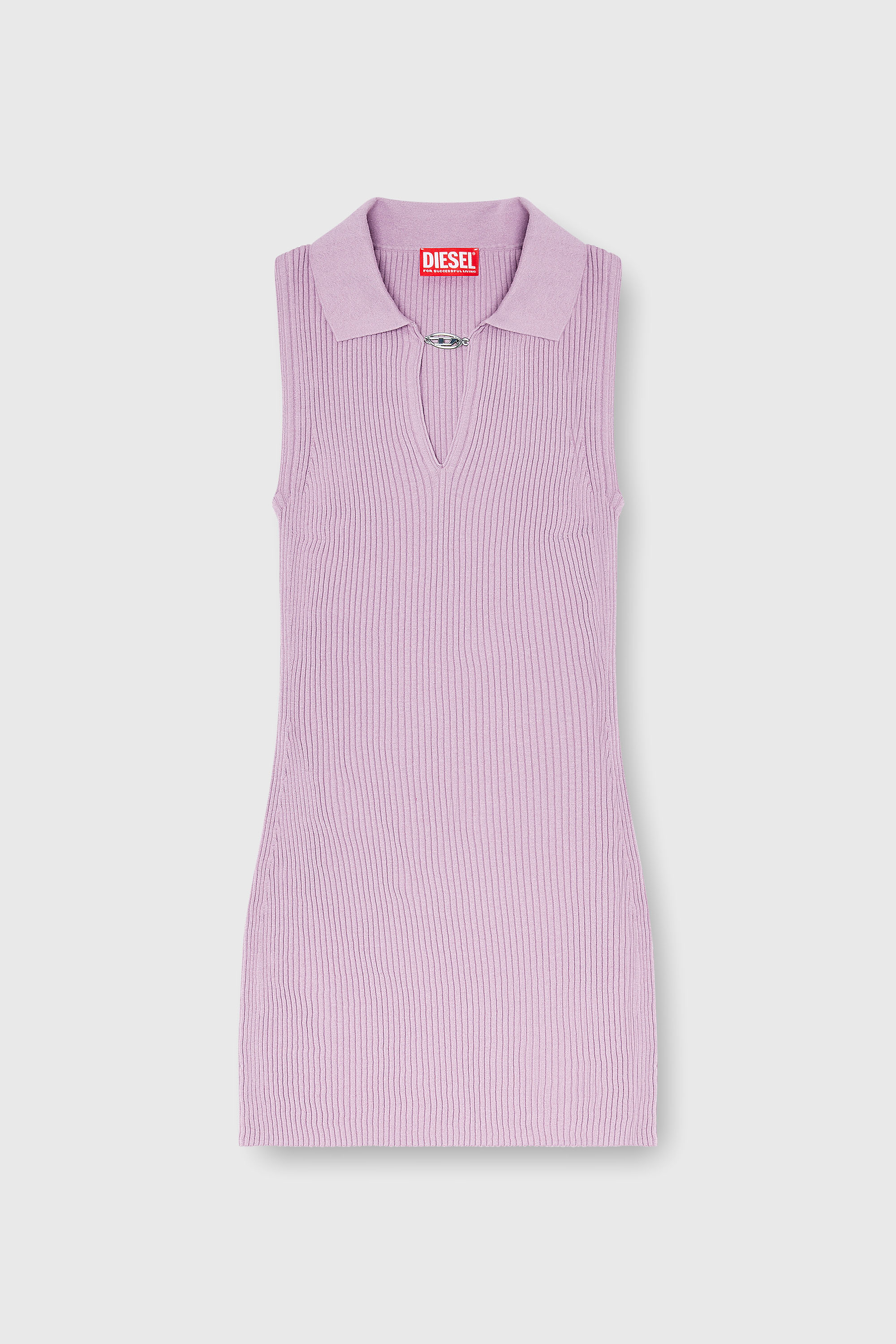 Diesel - M-LILMA, Woman's Short polo dress in silk-blend rib knit in Pink - 1