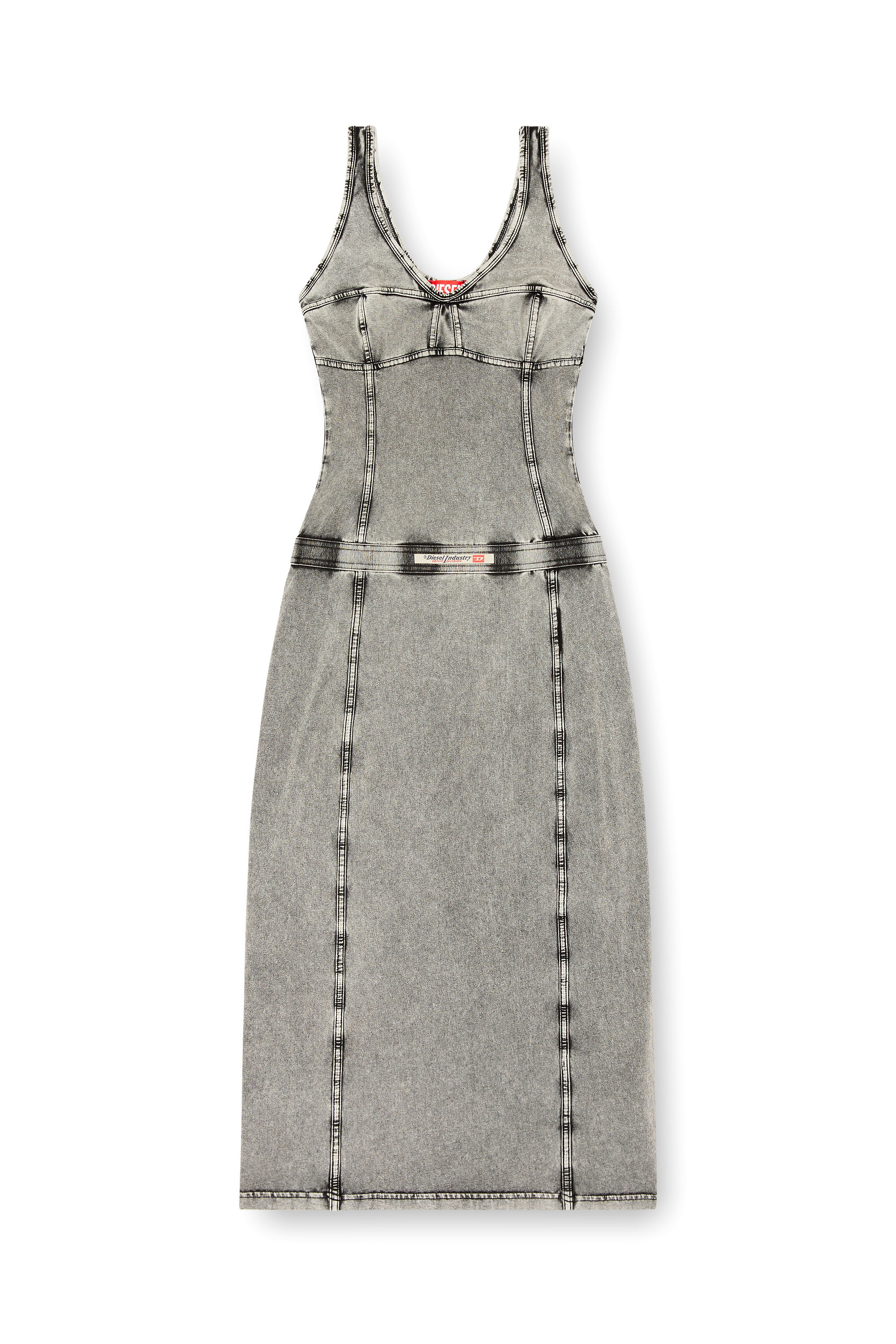 Diesel - D-INNY, Woman's Sleeveless midi dress with denim effect in Grey - 1