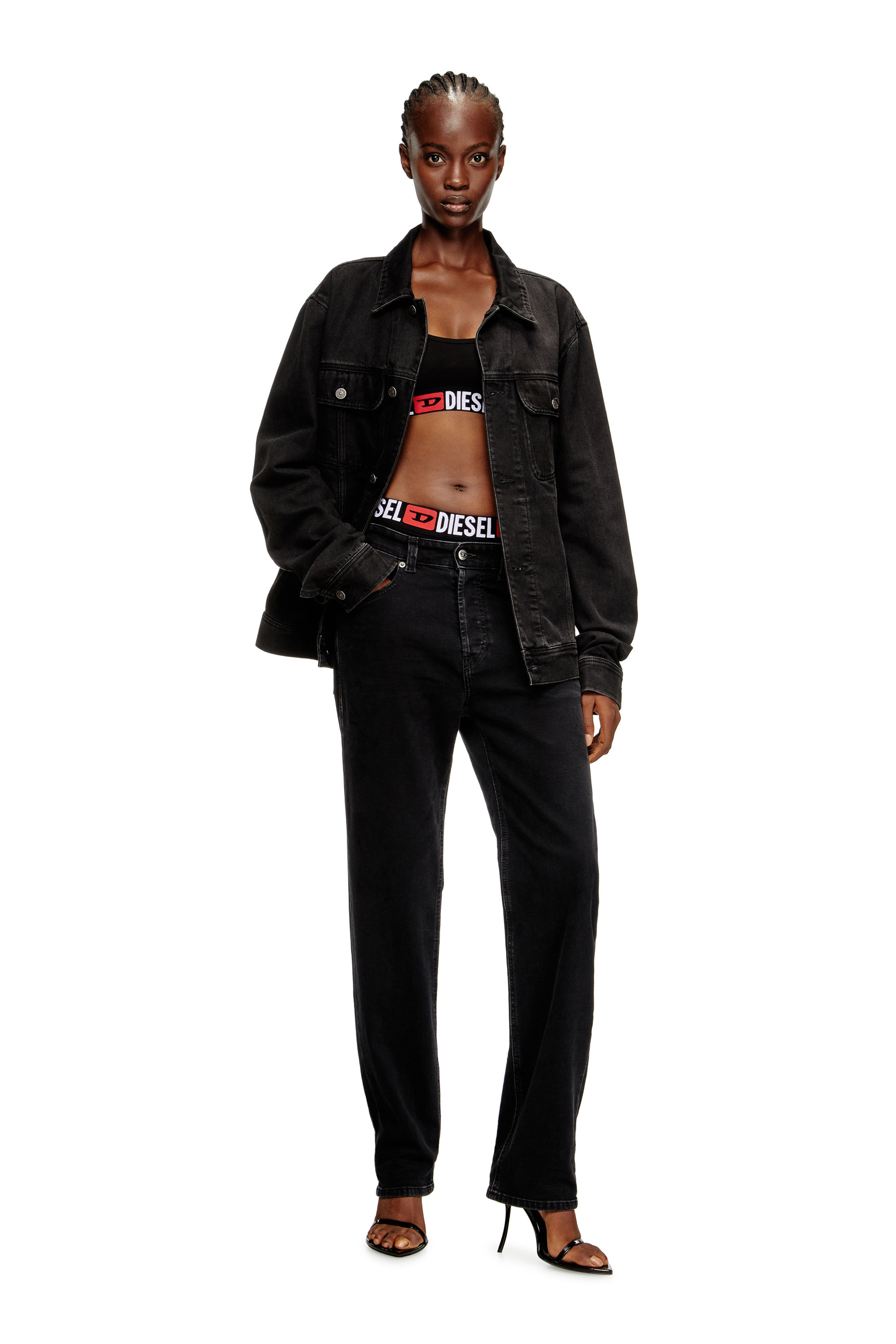 Diesel - UFSB-ORIBA, Woman's Bralette with logo band in Black - 4