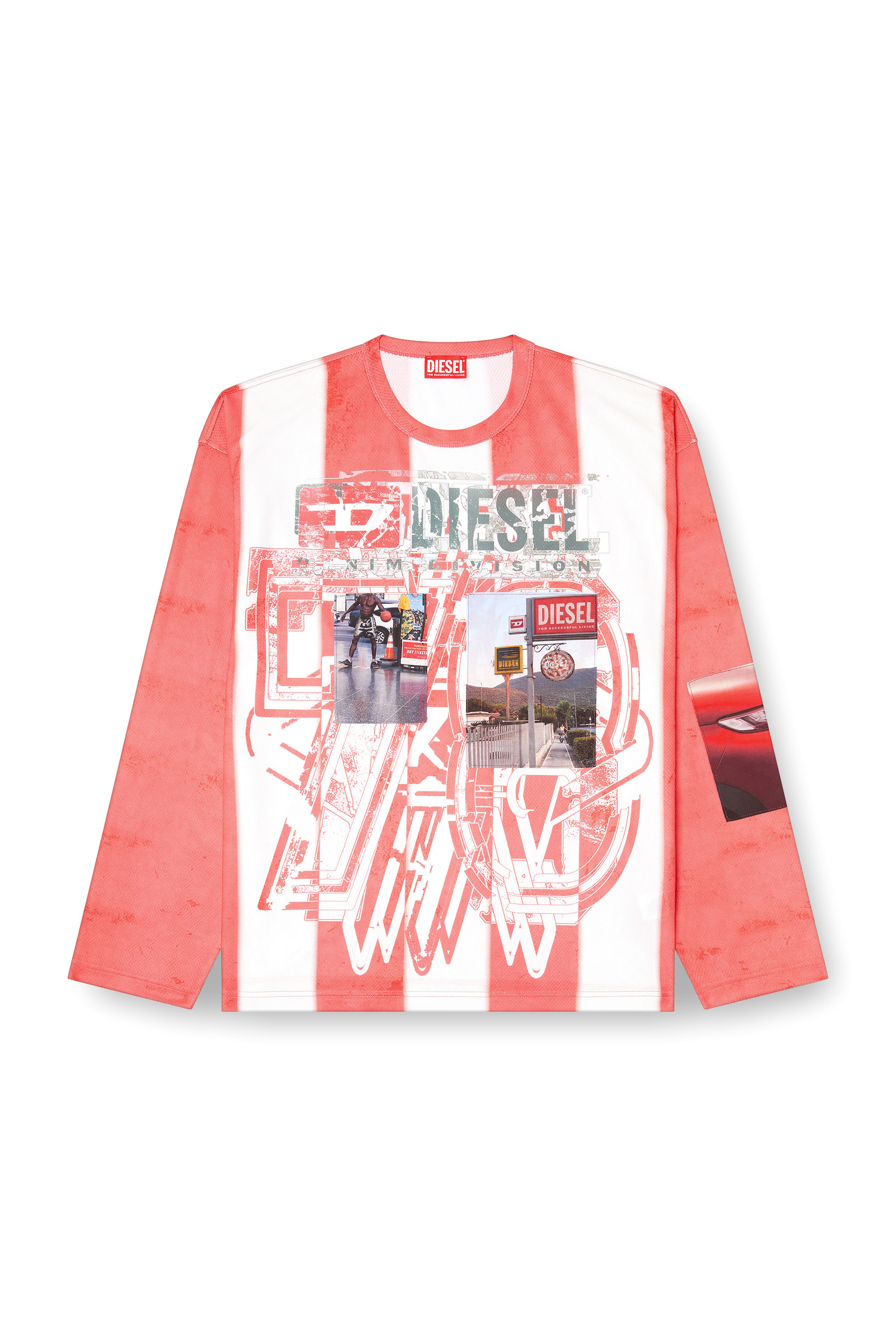 Diesel - T-RUBY, Man's Striped long-sleeve T-shirt with photo patches in null - 3
