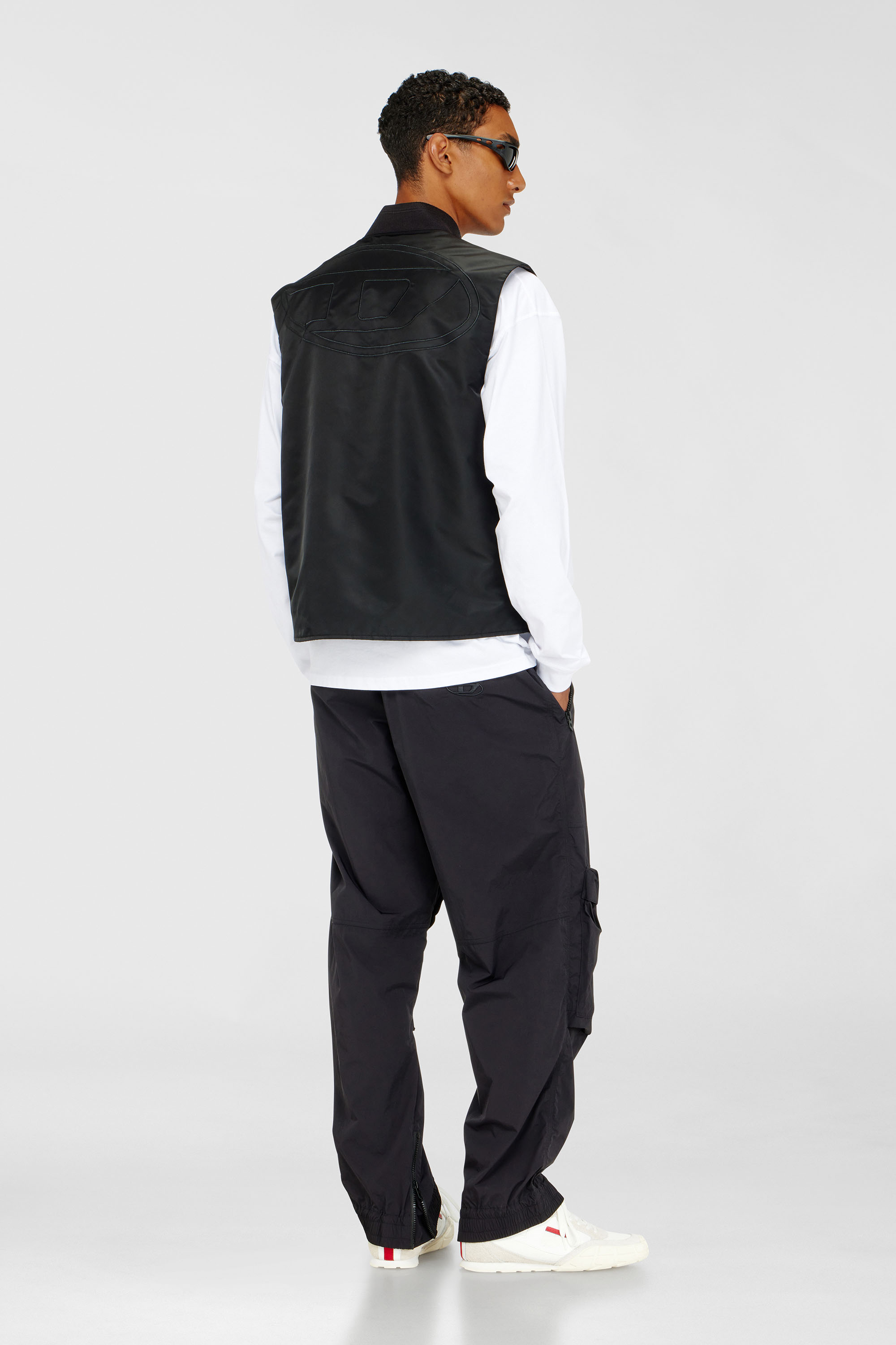 Diesel - W-TYPE-D1-SL, Man's Padded satin vest with Oval D embroidery in Black - 1