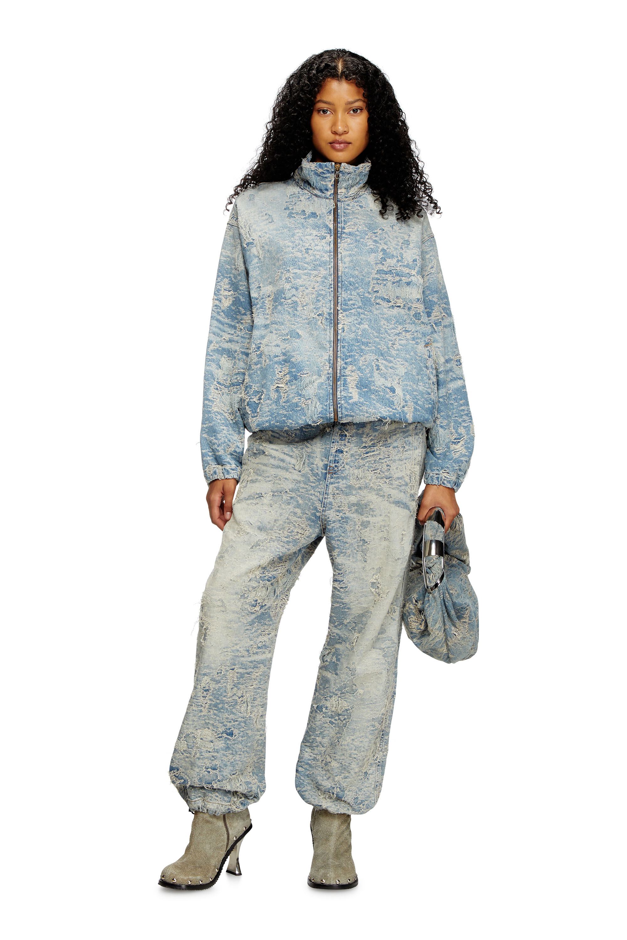 Diesel - D-KRAP-FSF, Unisex's Zip jacket in dirty jacquard denim in Light Blue - 4