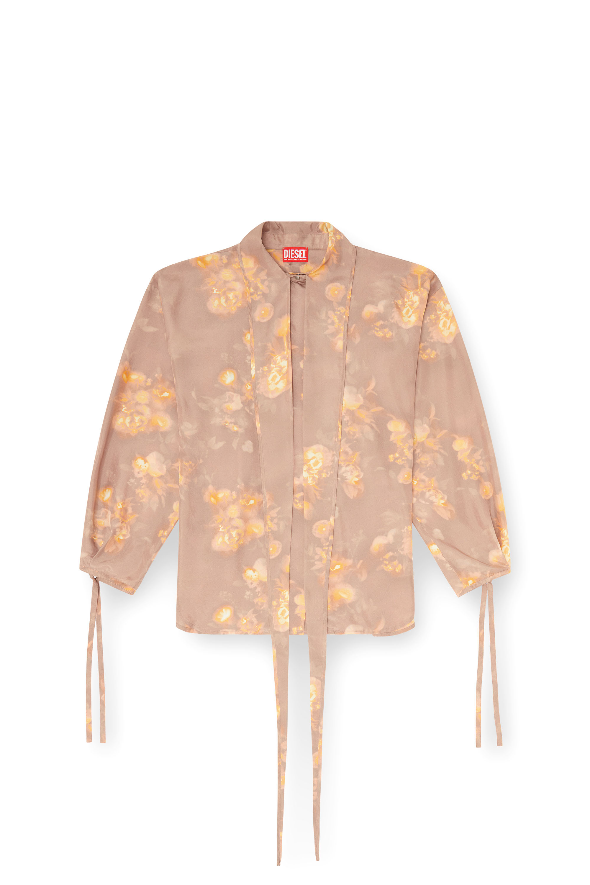 Diesel - C-ALLAS-T1, Woman's Shirt in floral-print habotai silk in Light Brown - 3