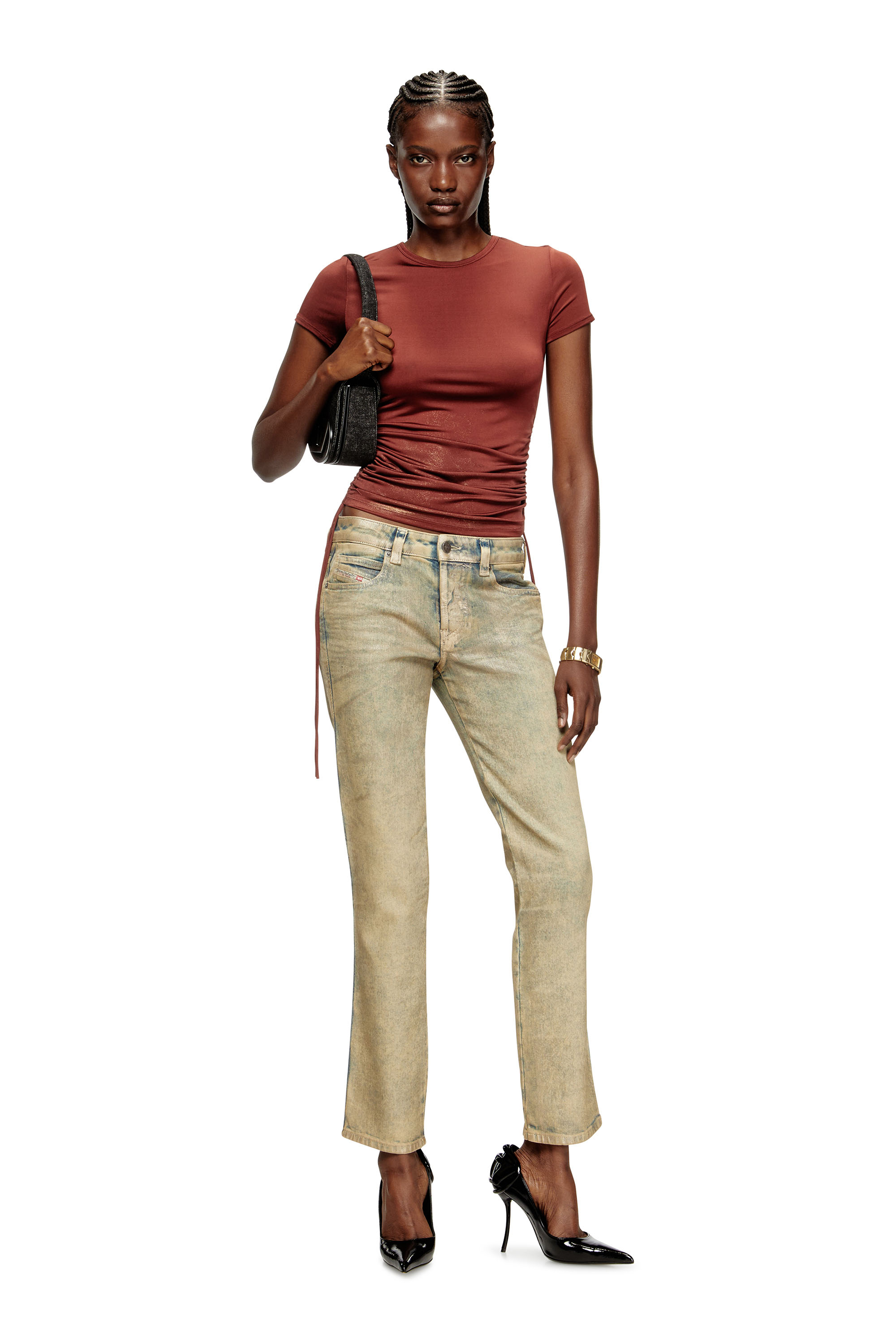 Diesel - T-REY, Woman's Jersey top with drawstring sides in Brown - 1