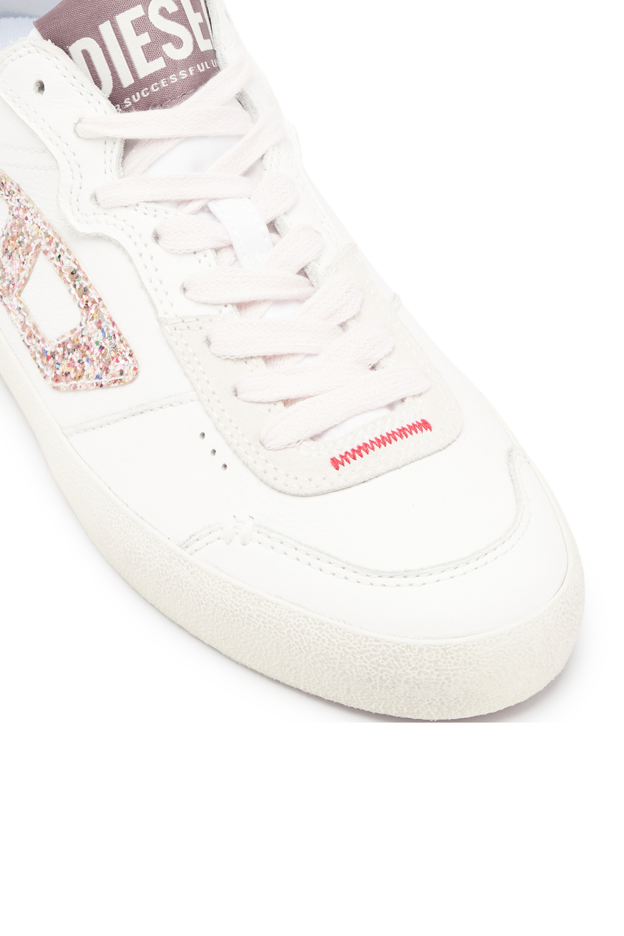 Diesel - S-LEROJI LOW W, Woman's S-Leroji-Leather sneakers with glitter logo in White/Pink - 6