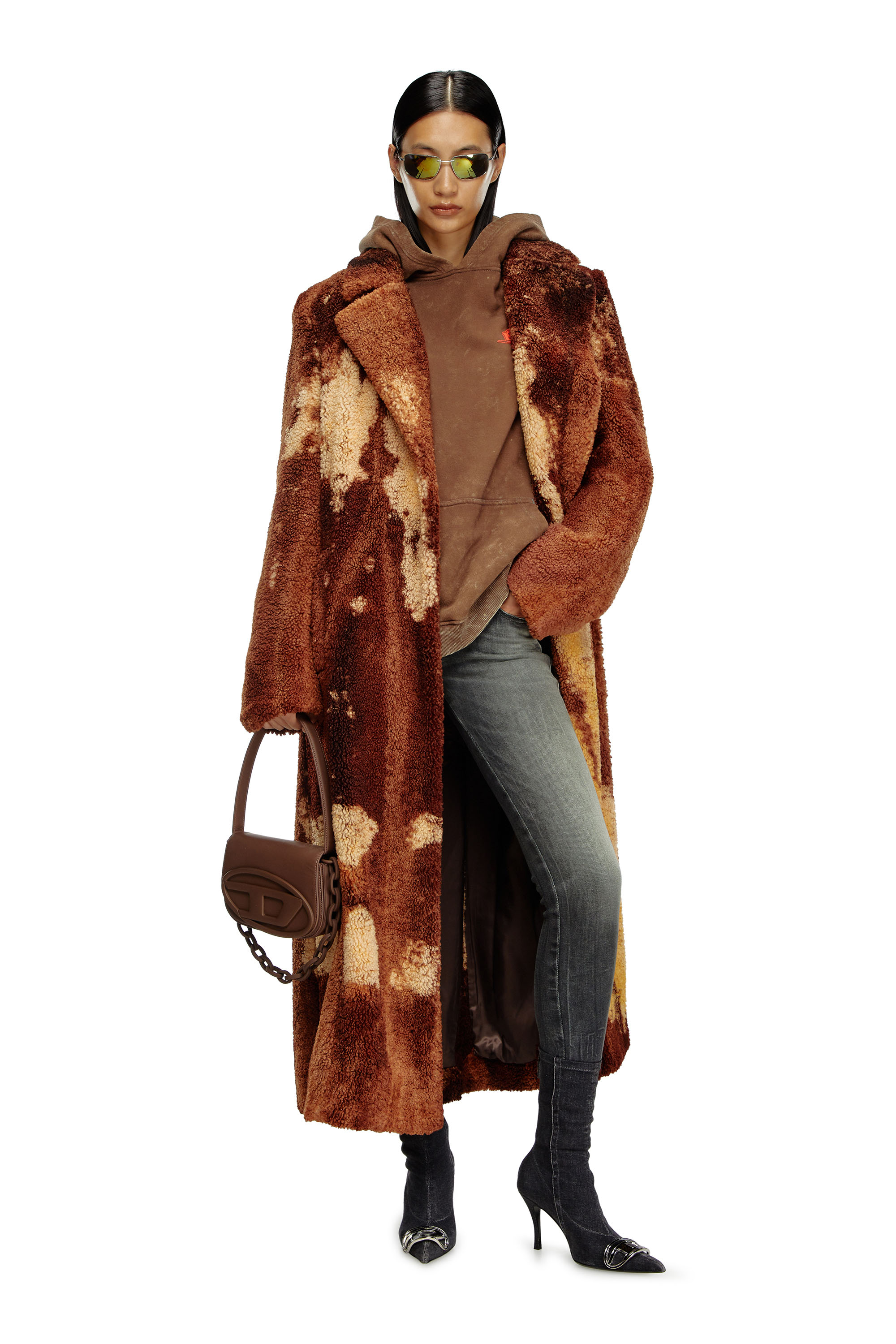 Diesel - W-ILLOW, Woman's Long coat in treated teddy fleece in Brown - 2