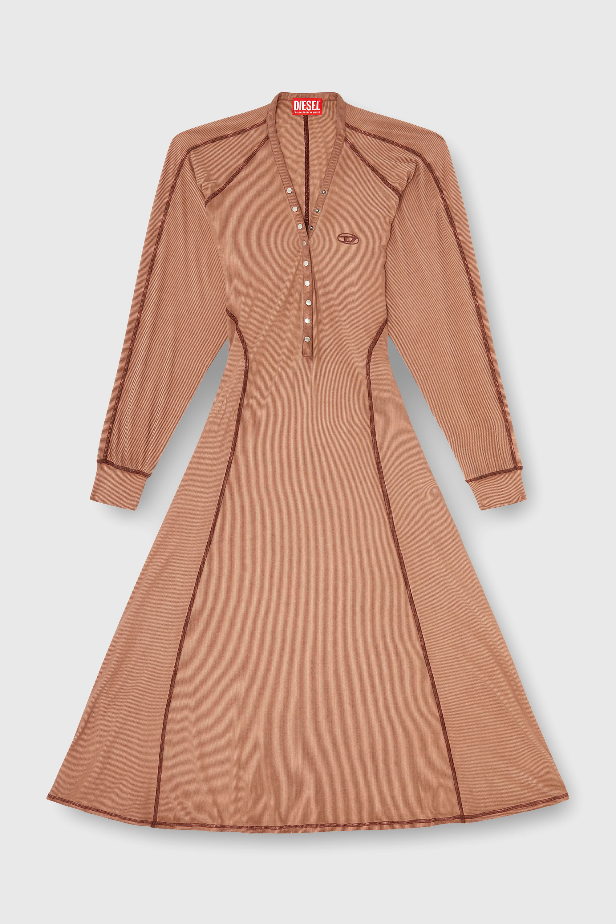 Diesel - D-ISERINA, Woman's Midi dress in ribbed jersey with batwing sleeves in Light Brown - 1
