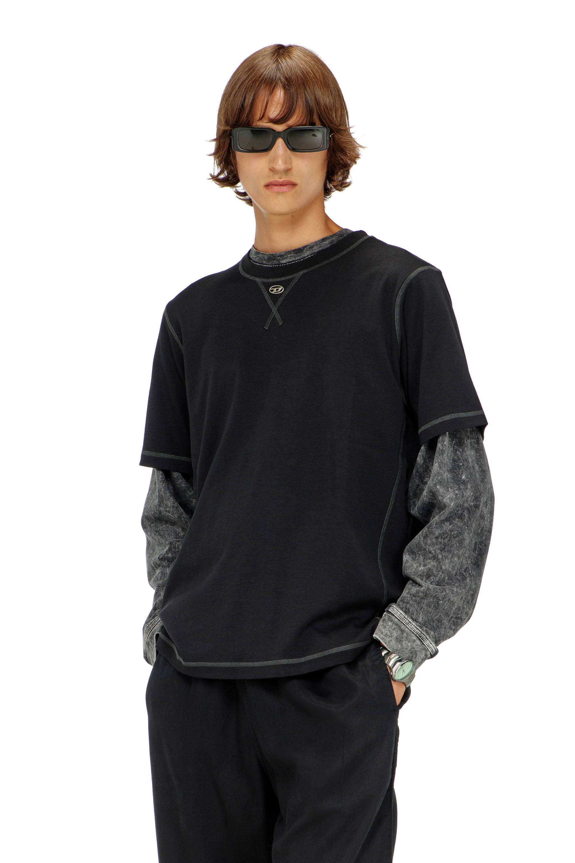 Diesel - T-MADJUST-TR, Man's Regular T-shirt with crew neck and Oval D in Dark grey - 1