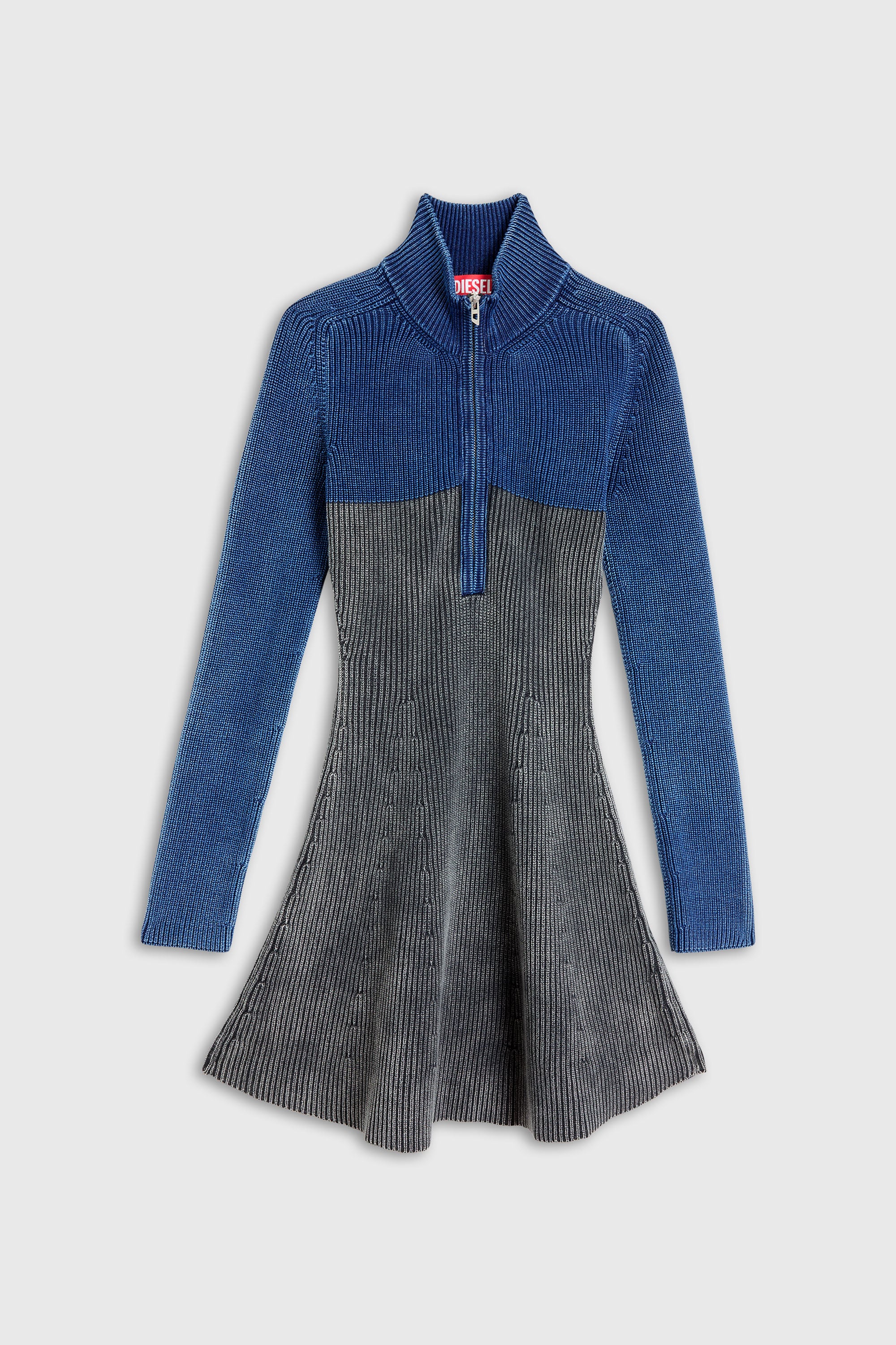 Diesel - M-HERMOSA, Woman's Rib-knit mini dress with two-tone denim effect in Blue/Black - 1