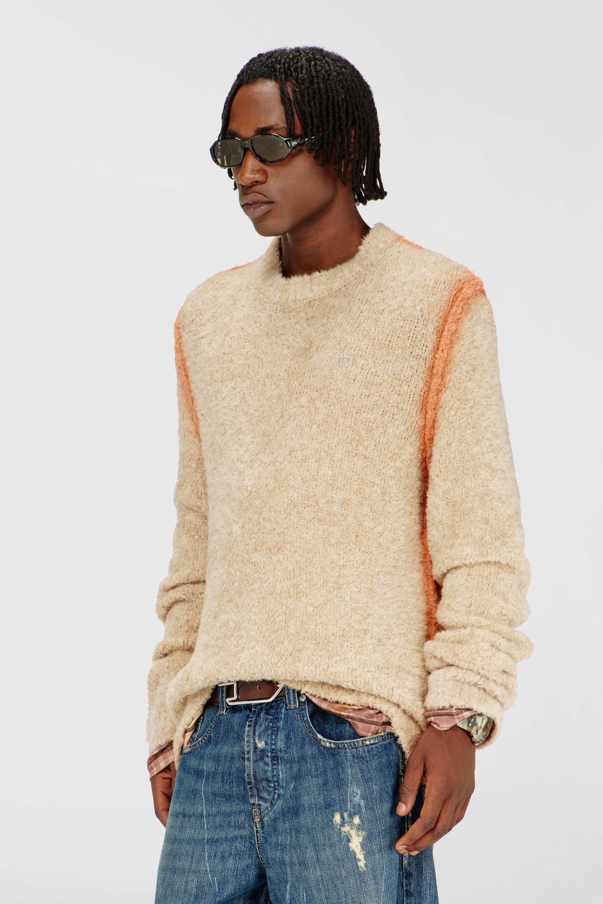 Diesel - K-RIMI, Man's Alpaca-blend jumper with spray-dyed seams in Light Brown - 2