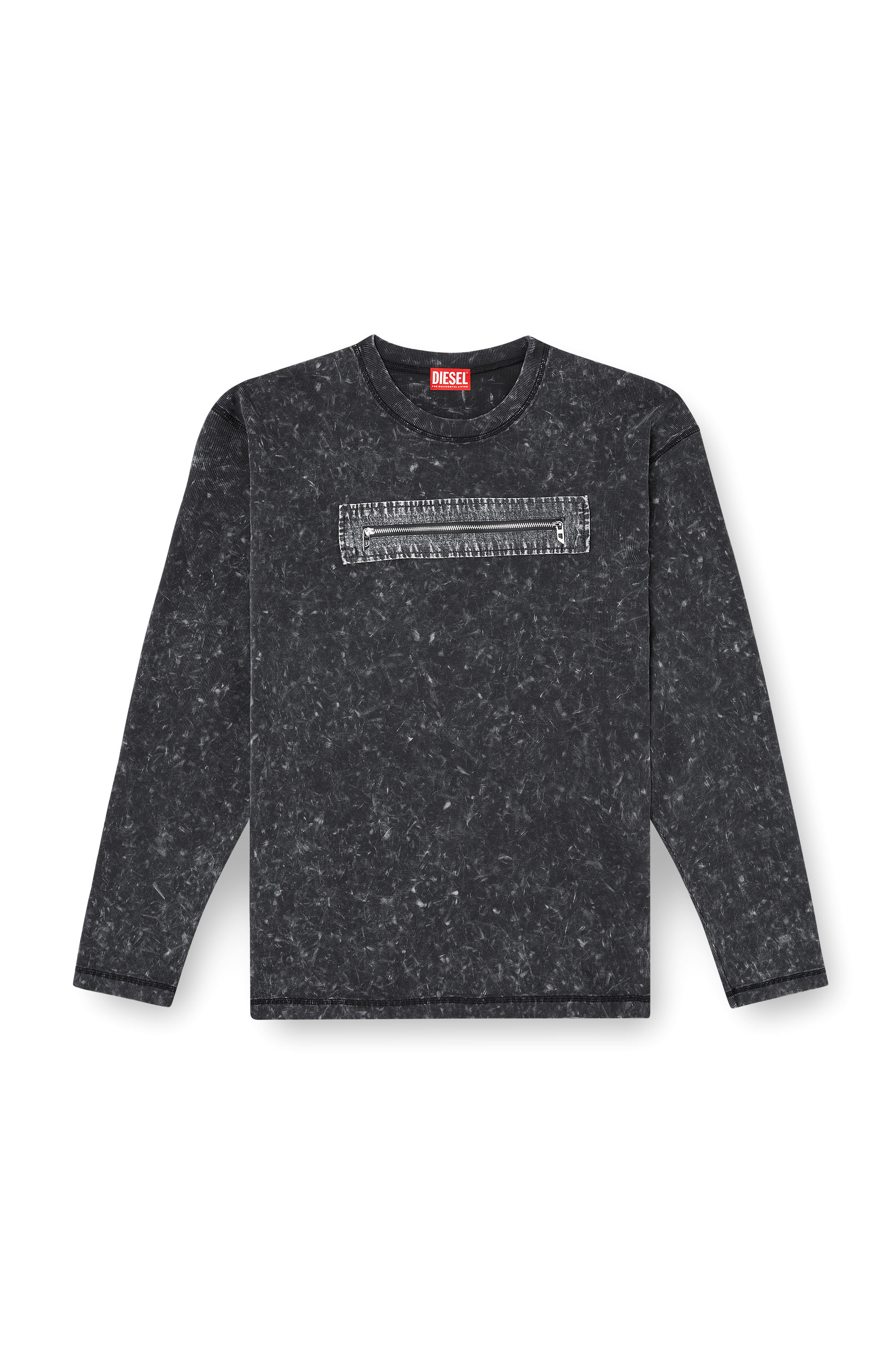 Diesel - T-AUSER, Man's Marble-effect top with zipped cu-outs in Black - 3