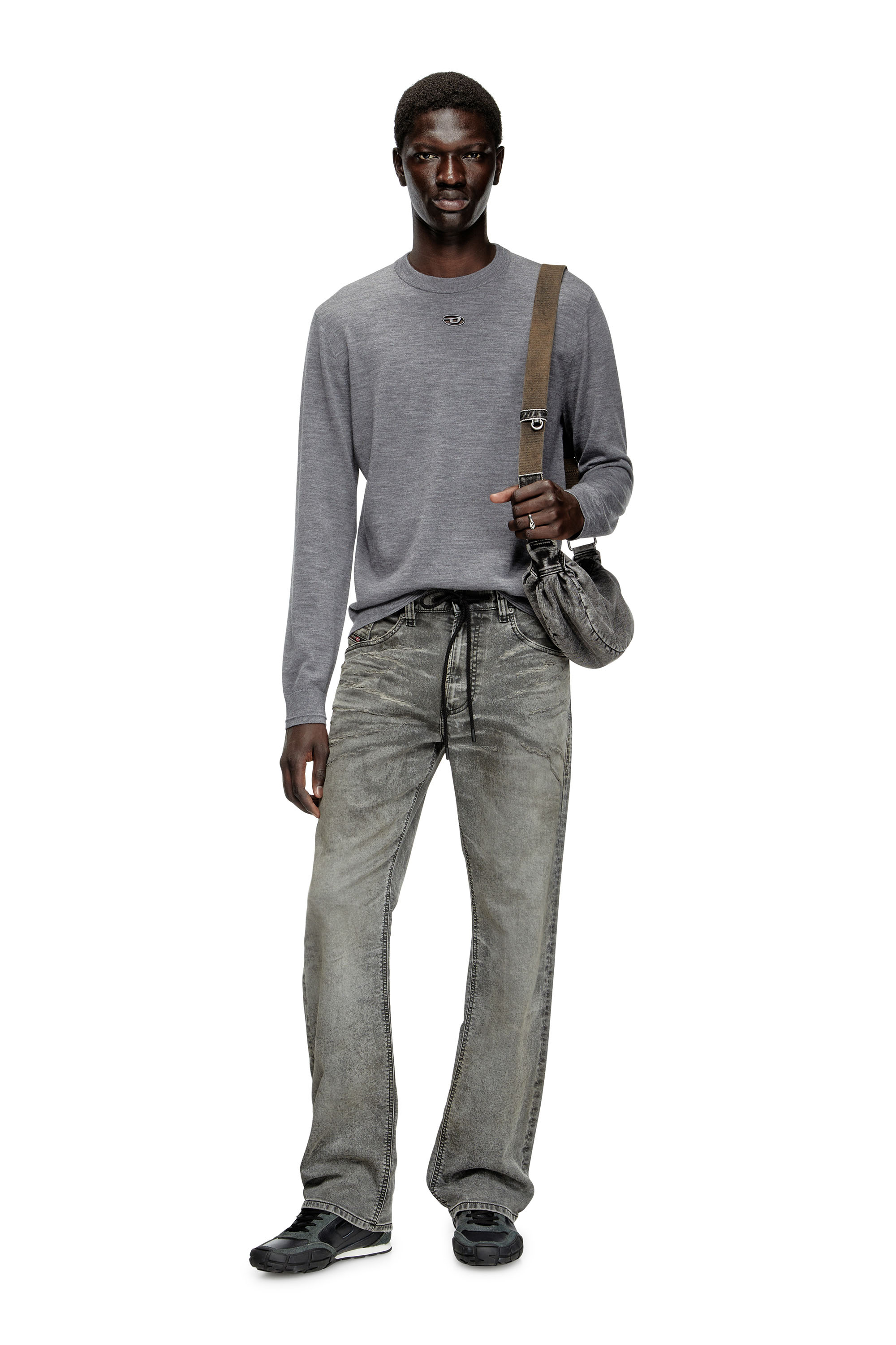 Diesel - K-VALIAM, Man's Wool jumper with cut-out logo in Grey - 1