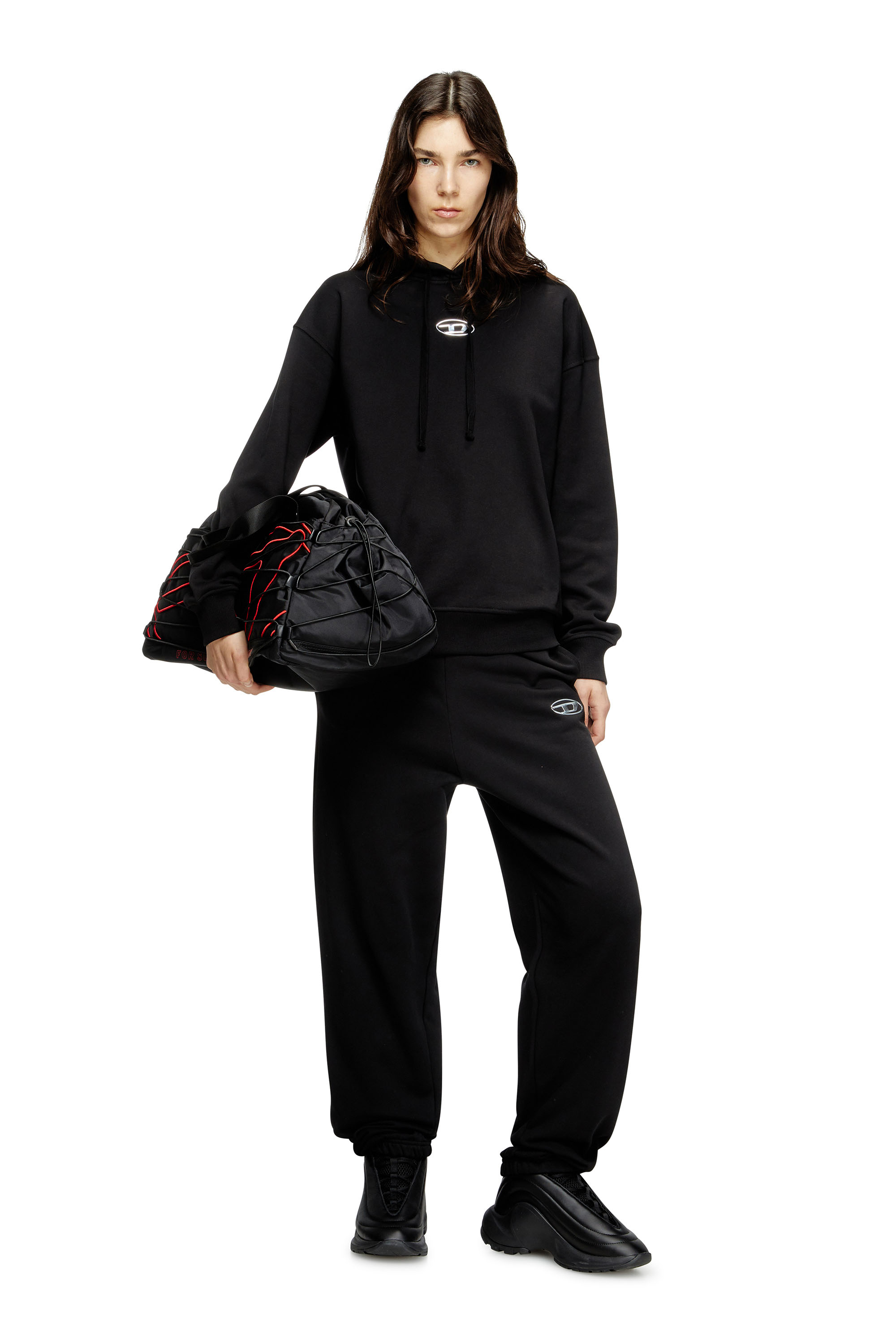 Diesel - F-BUXT-HOOD-OD, Woman's Hoodie with metal-effect Oval D logo in Black - 1