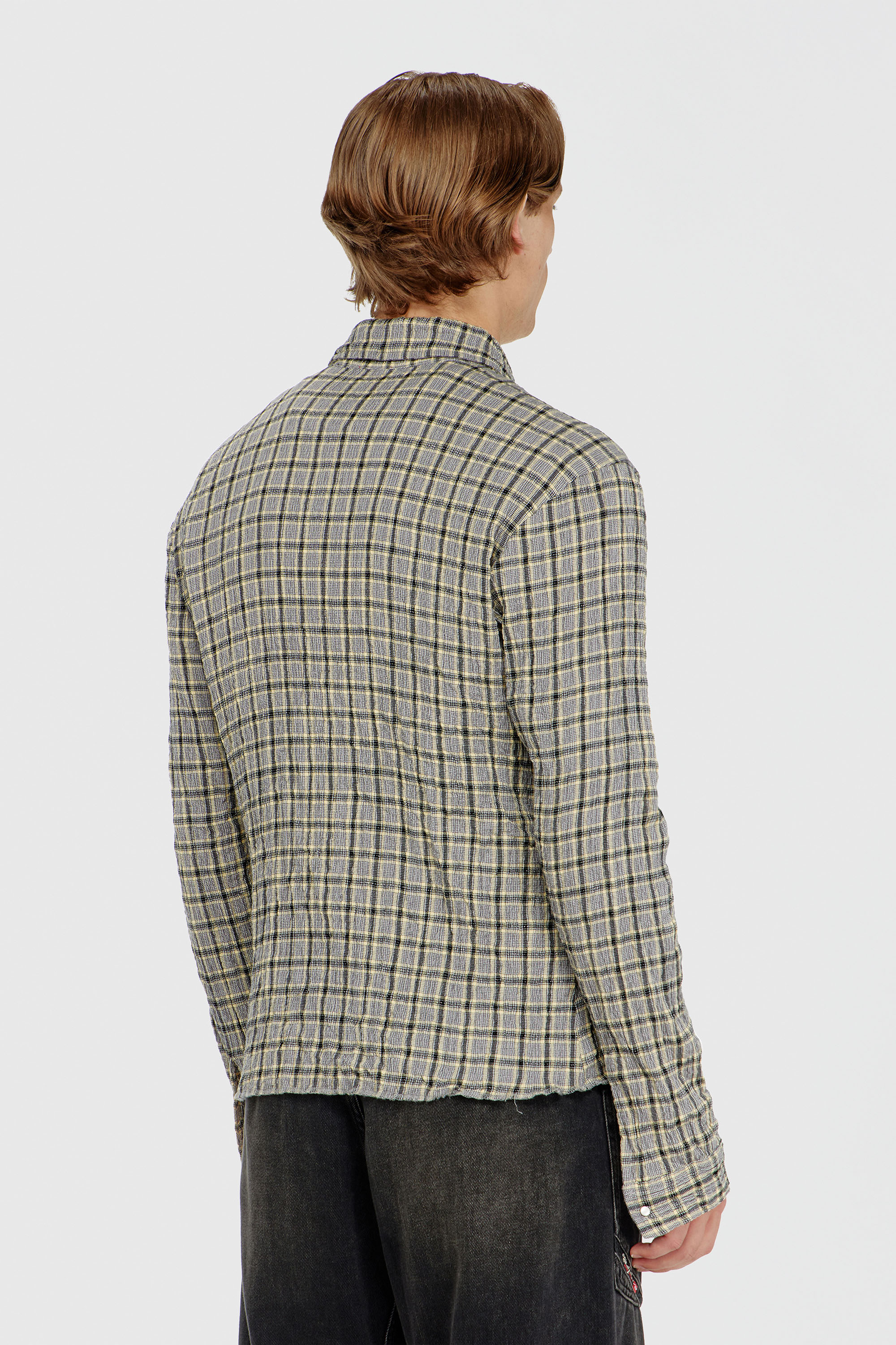 Diesel - S-SEERK, Man's Check shirt with seersucker effect in Green/Grey - 4
