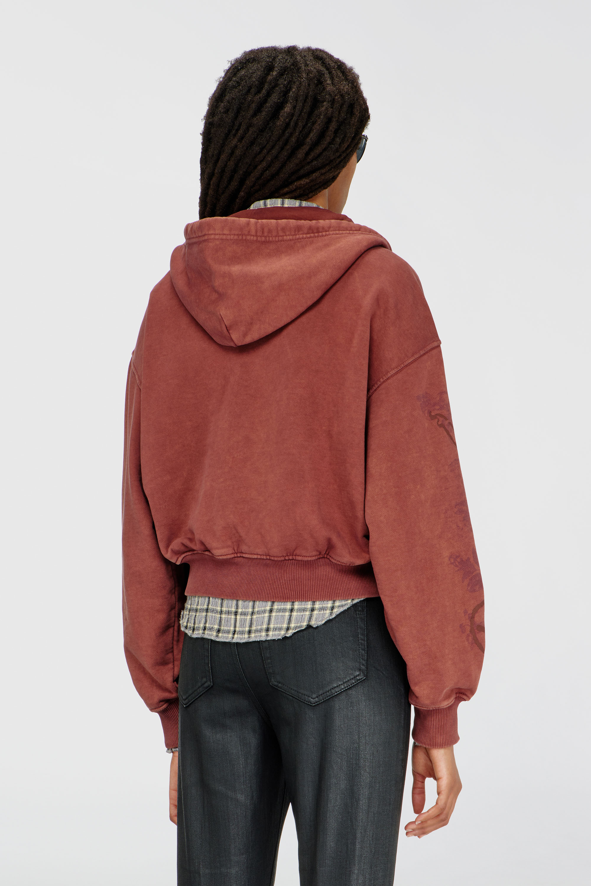 Diesel - F-ELYCY, Woman's Zip-up hoodie with puff-print floral logo in Brown - 4