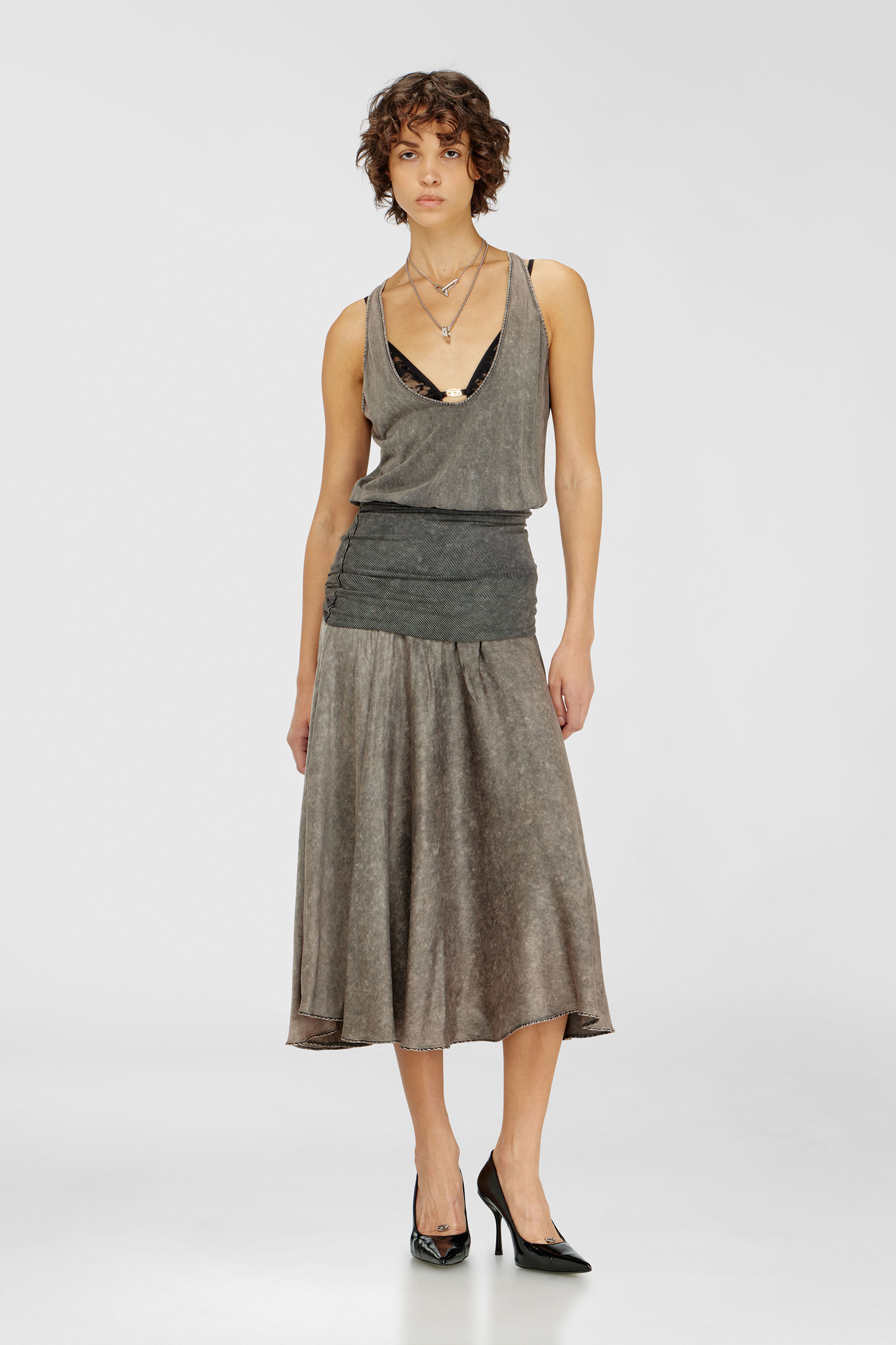 Diesel - D-SYA, Woman's Midi dress with twisted waist section in Dark grey - 3
