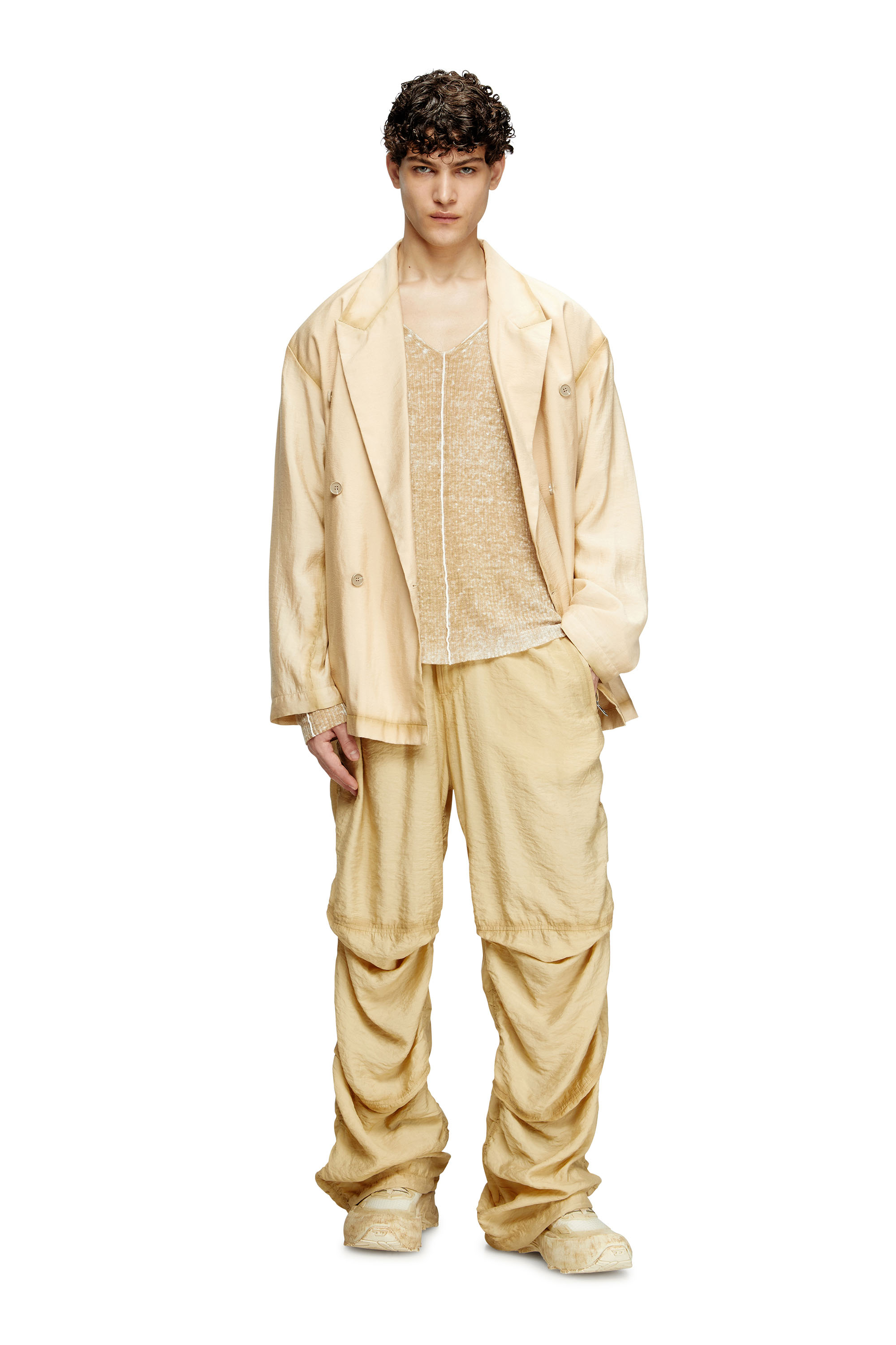 Diesel - K-ROBBEL, Man's Inside-print jumper with contrast detail in Beige - 1