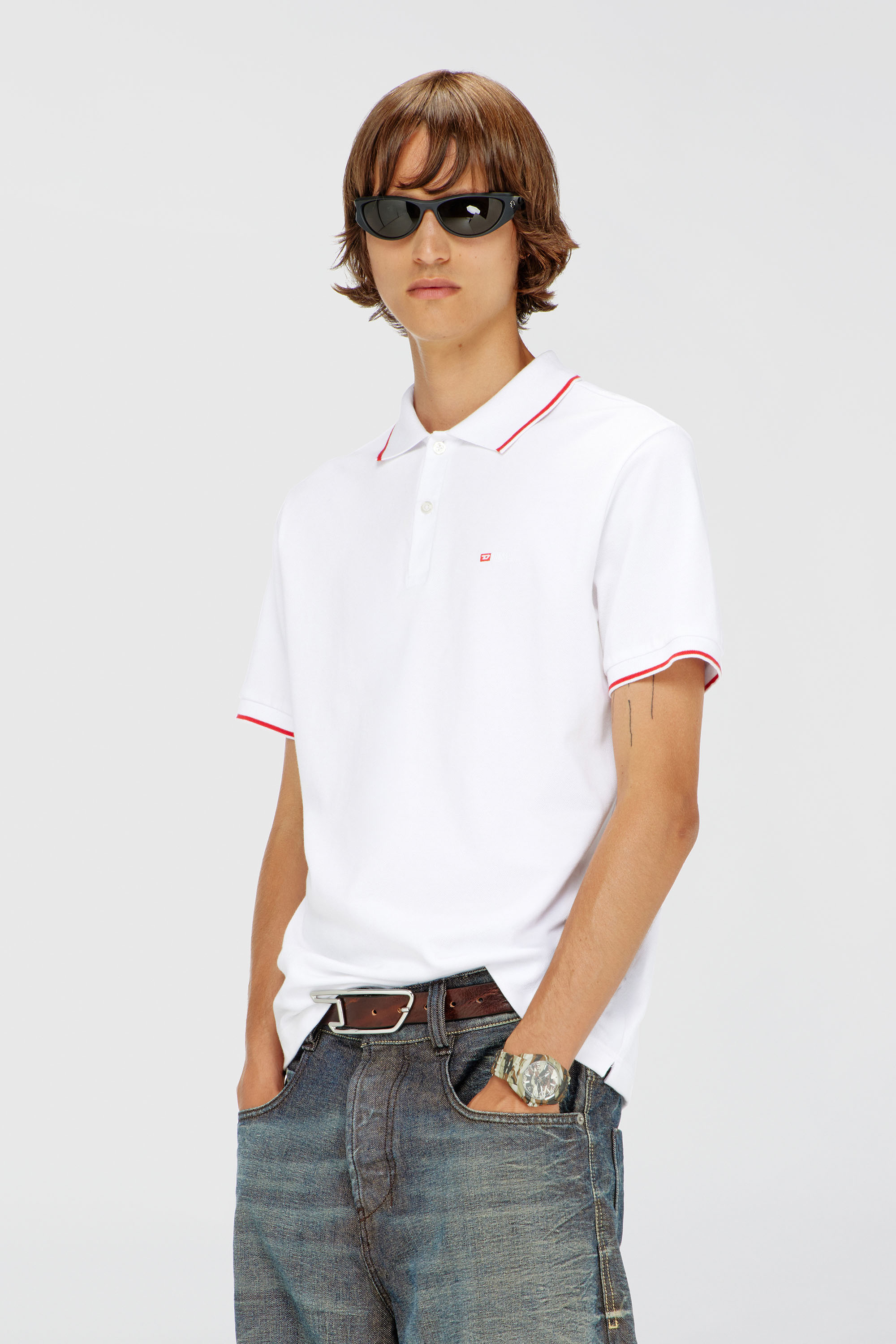 Diesel - T-FERRY-MICRODIV, Man's Polo shirt with micro Diesel embroidery in White - 3