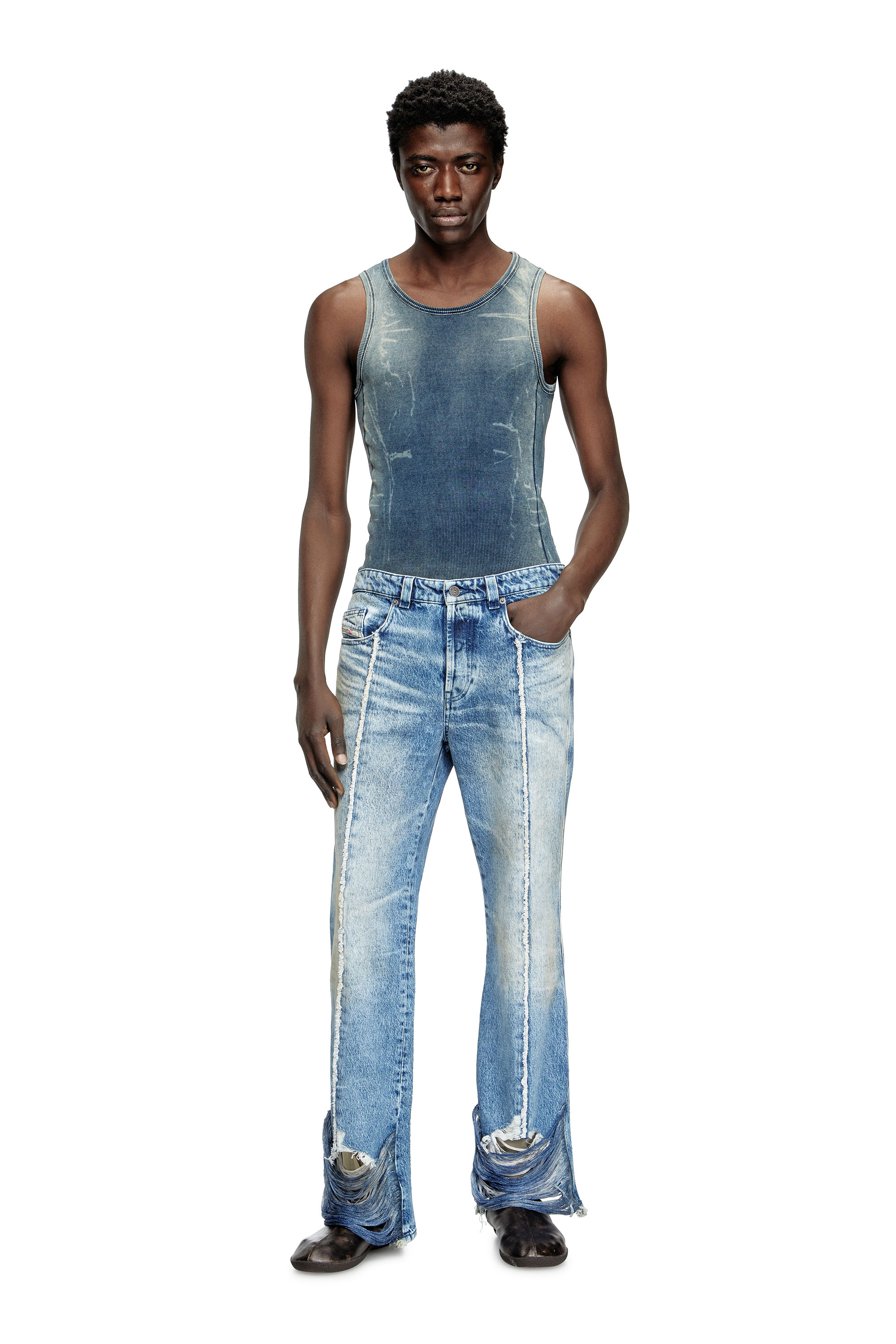 Diesel - T-GO, Unisex's Ribbed tank top with denim trompe l'oeil in Dark Blue - 2