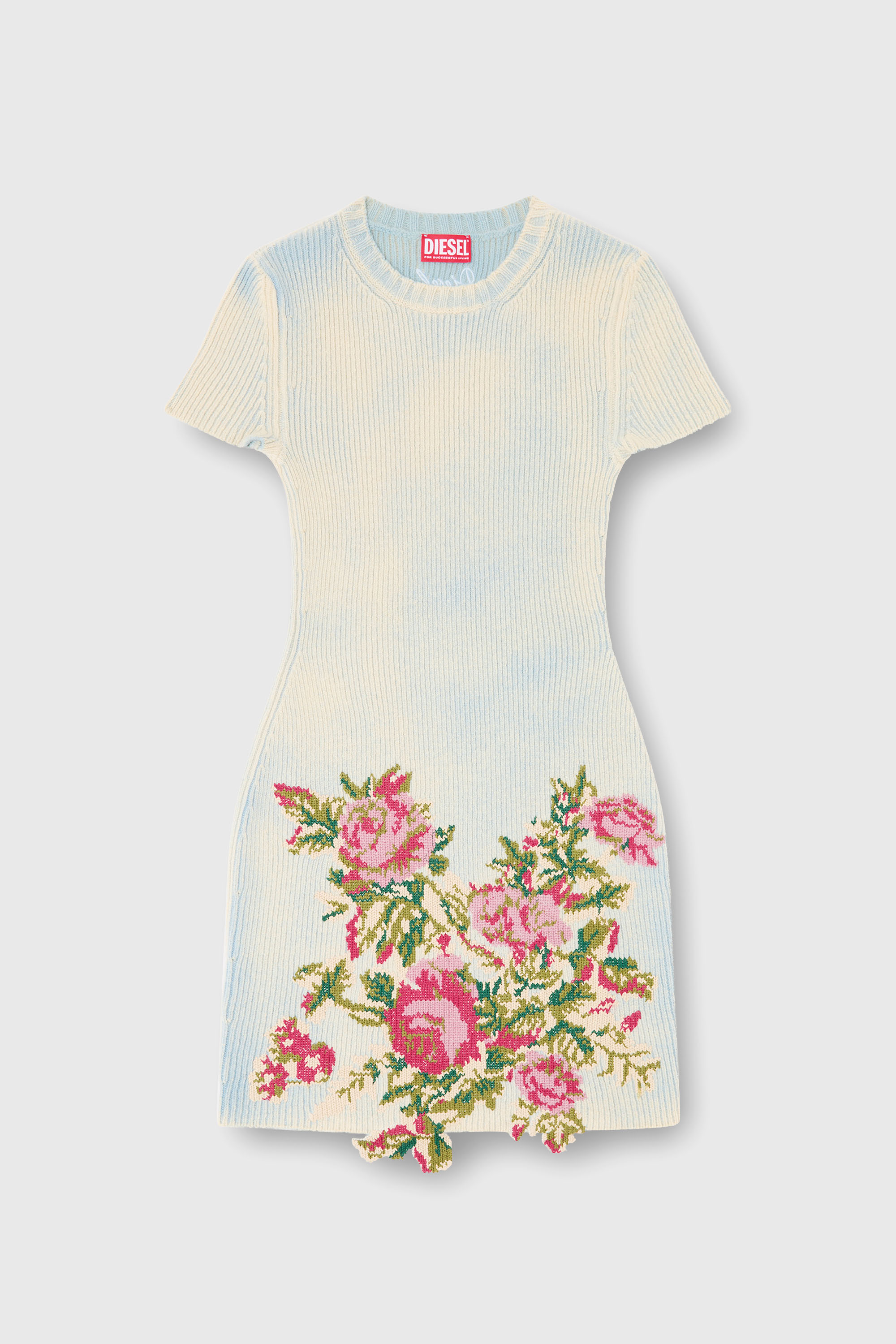 Diesel - M-RINNIE, Woman's Short dress in floral wool-blend knit in Pink/Blue - 1