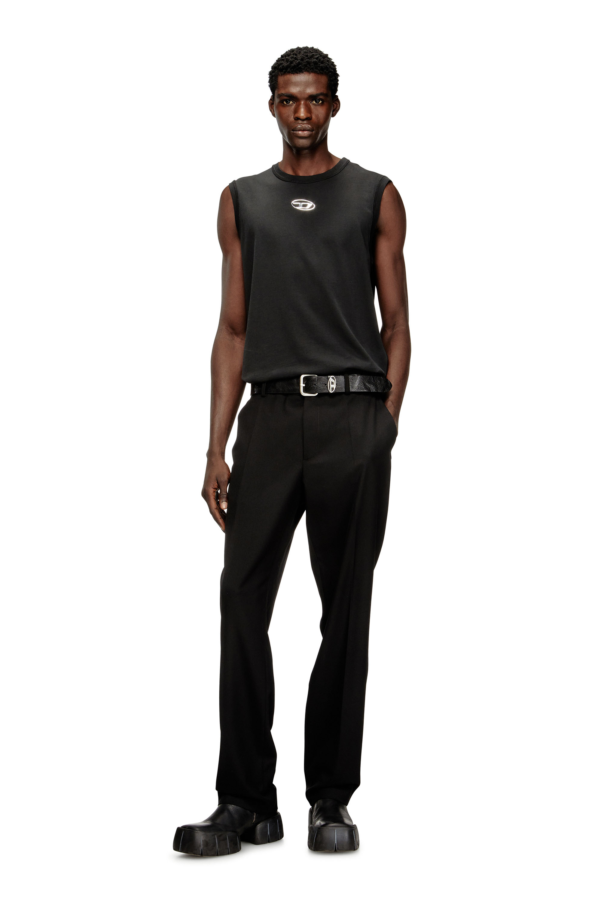 Diesel - T-BISCO-IOD, Man's Sleeveless cotton top with metallic Oval D in Black - 1