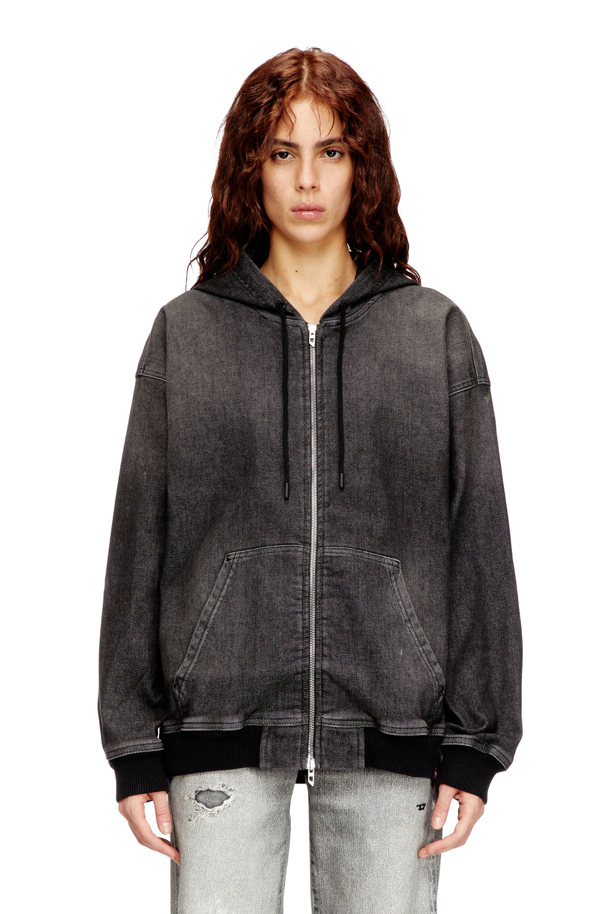 Diesel - D-GIRI-S TRACK, Unisex's Zipped hoodie in dirt-effect Track Denim in Black - 1