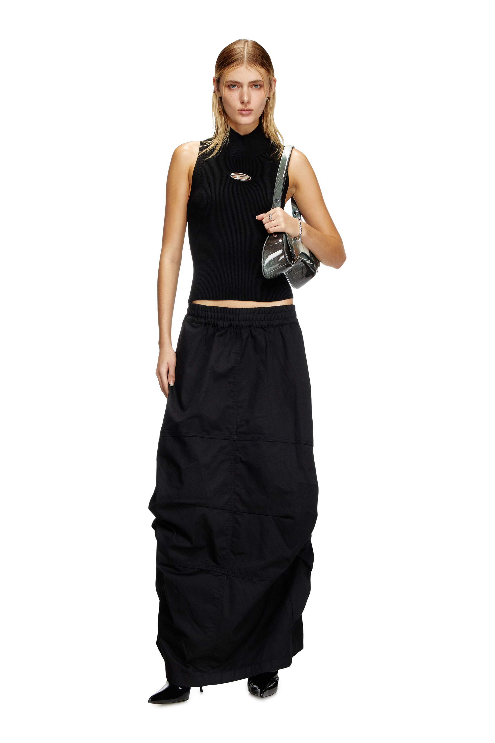 Diesel - O-RIANA-P2, Woman's Long cargo skirt in cotton twill in Black - 2