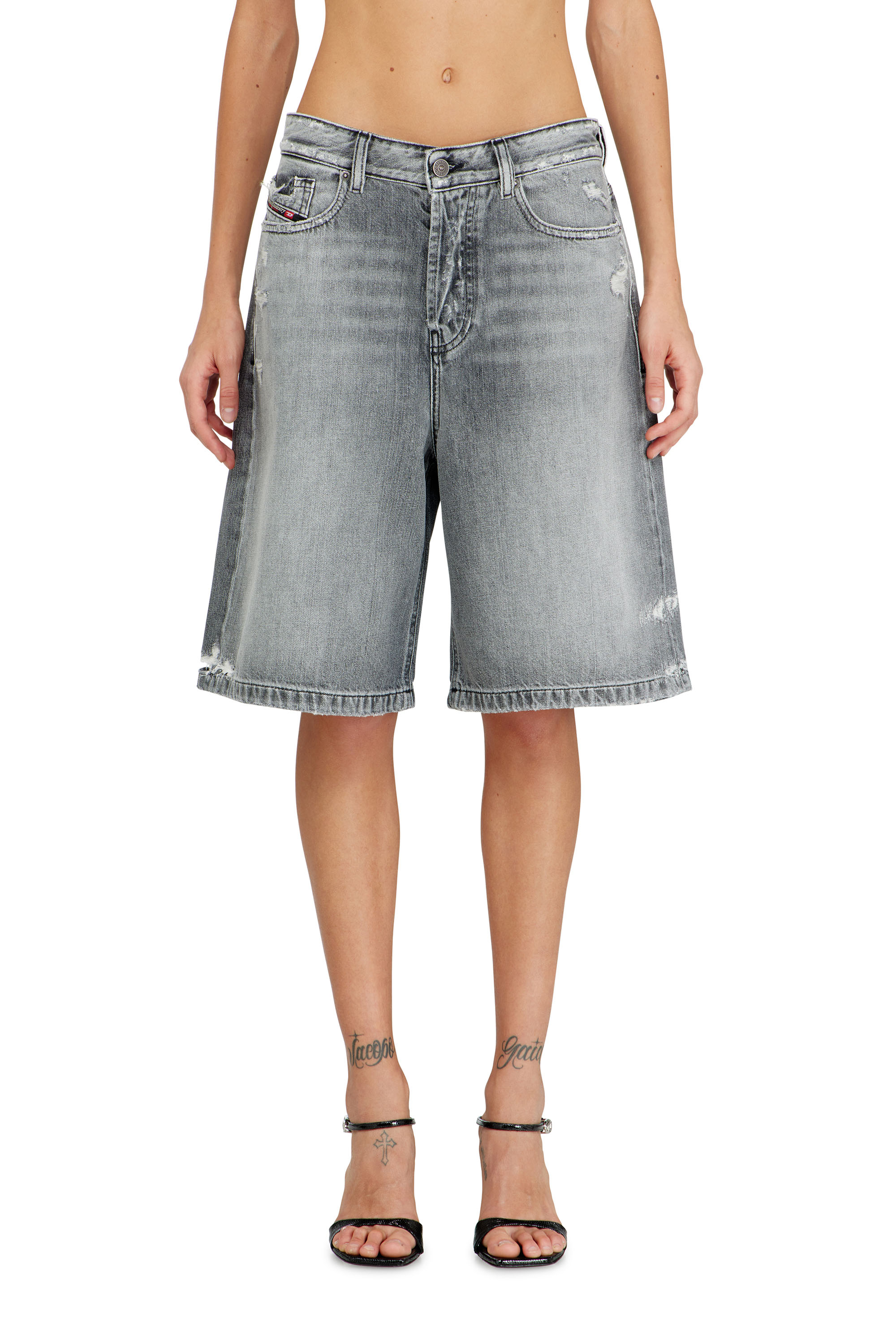 Diesel - DE-SIRE-SHORT, Woman's Denim shorts with frayed hems in Grey - 1