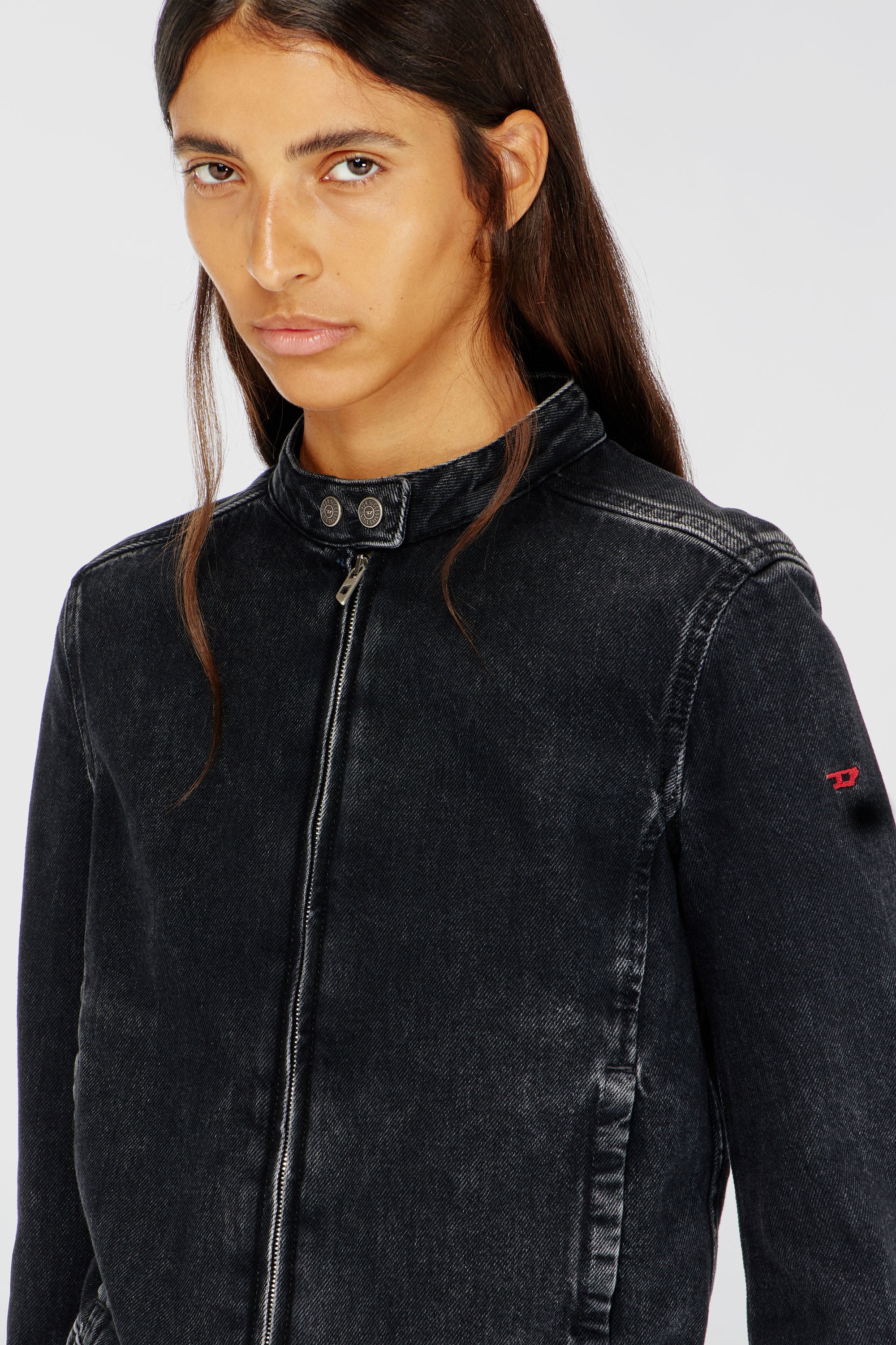 Diesel - DE-MORNIN, Woman's Moto jacket in denim in clean-wash denim in Black - 5