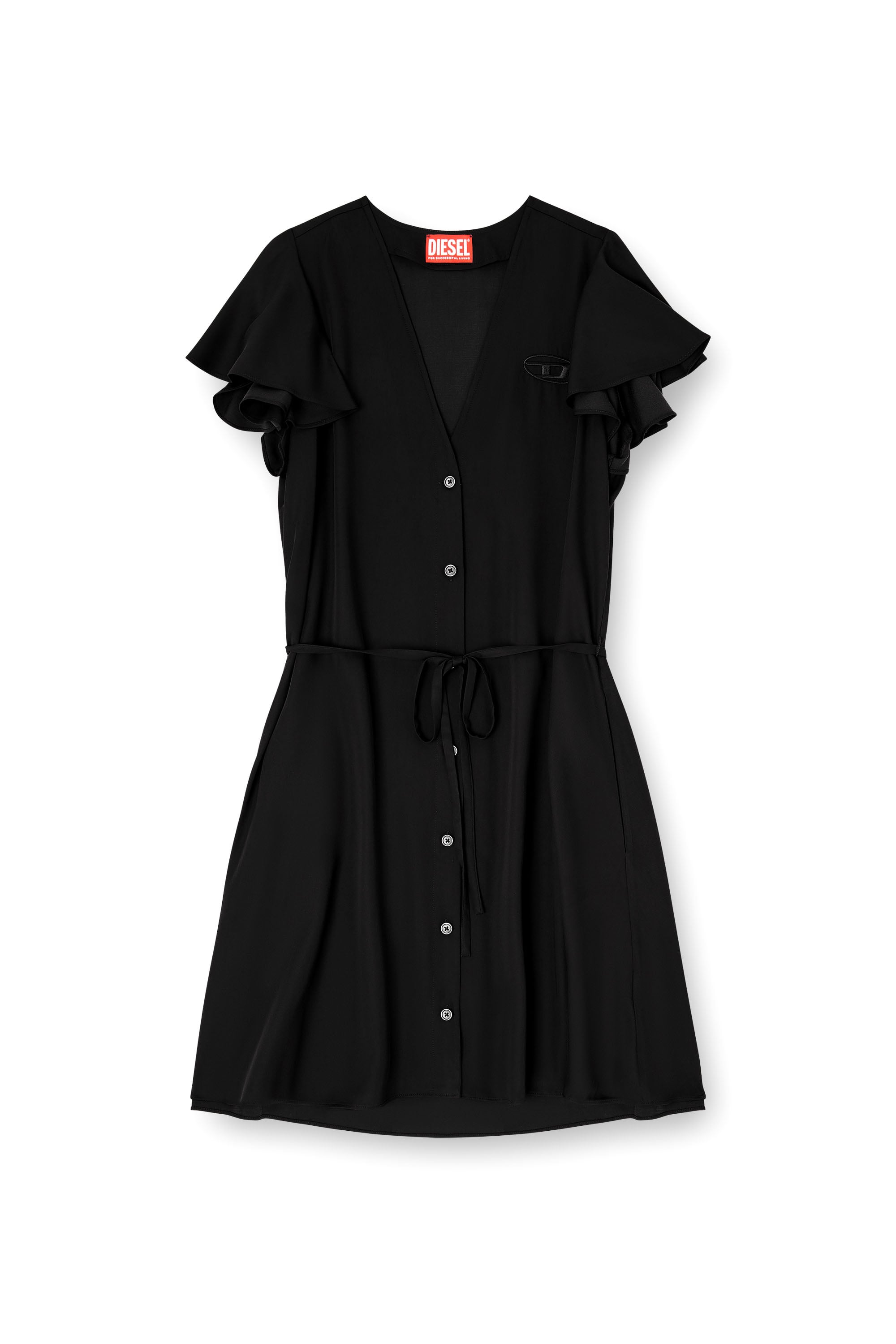 Diesel - D-AIKIRI, Woman's Cupro dress with V-neck and front buttons in Black - 2