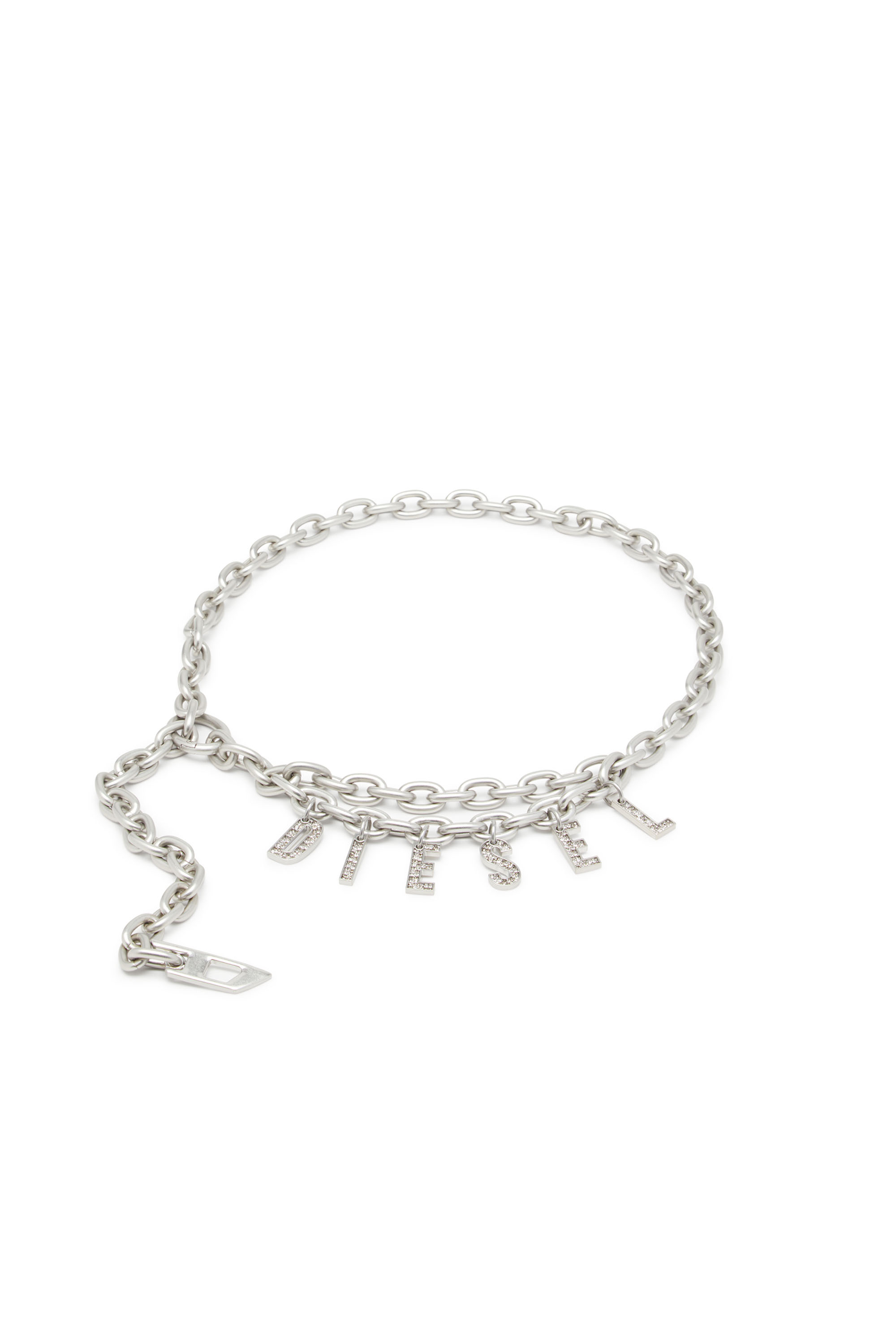 Diesel - B-CHARM CHAIN, Woman Chain belt with crystal logo charm in Silver - Image 1