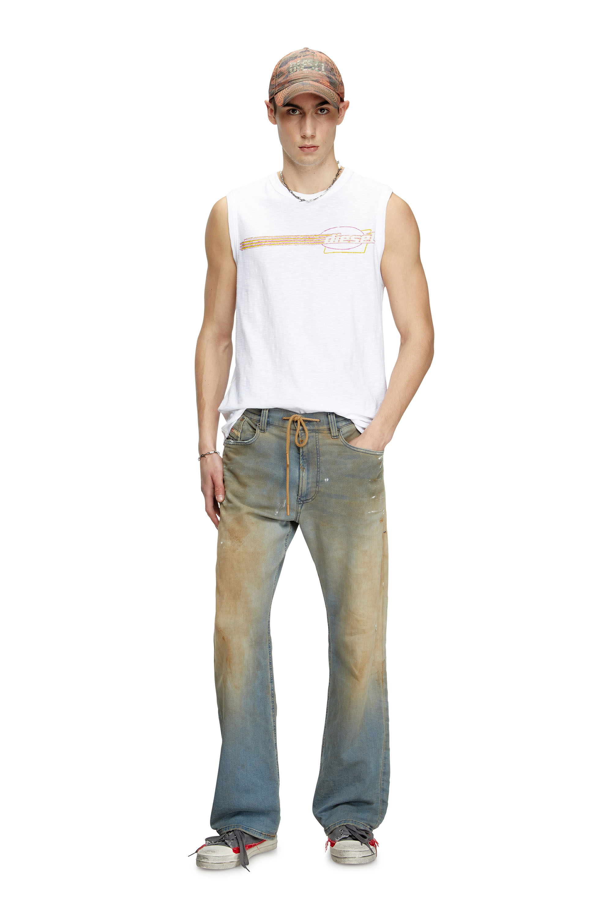 Diesel - T-BISCO-R3, Man's Slub tank top with flocked logo graphic in White - 1