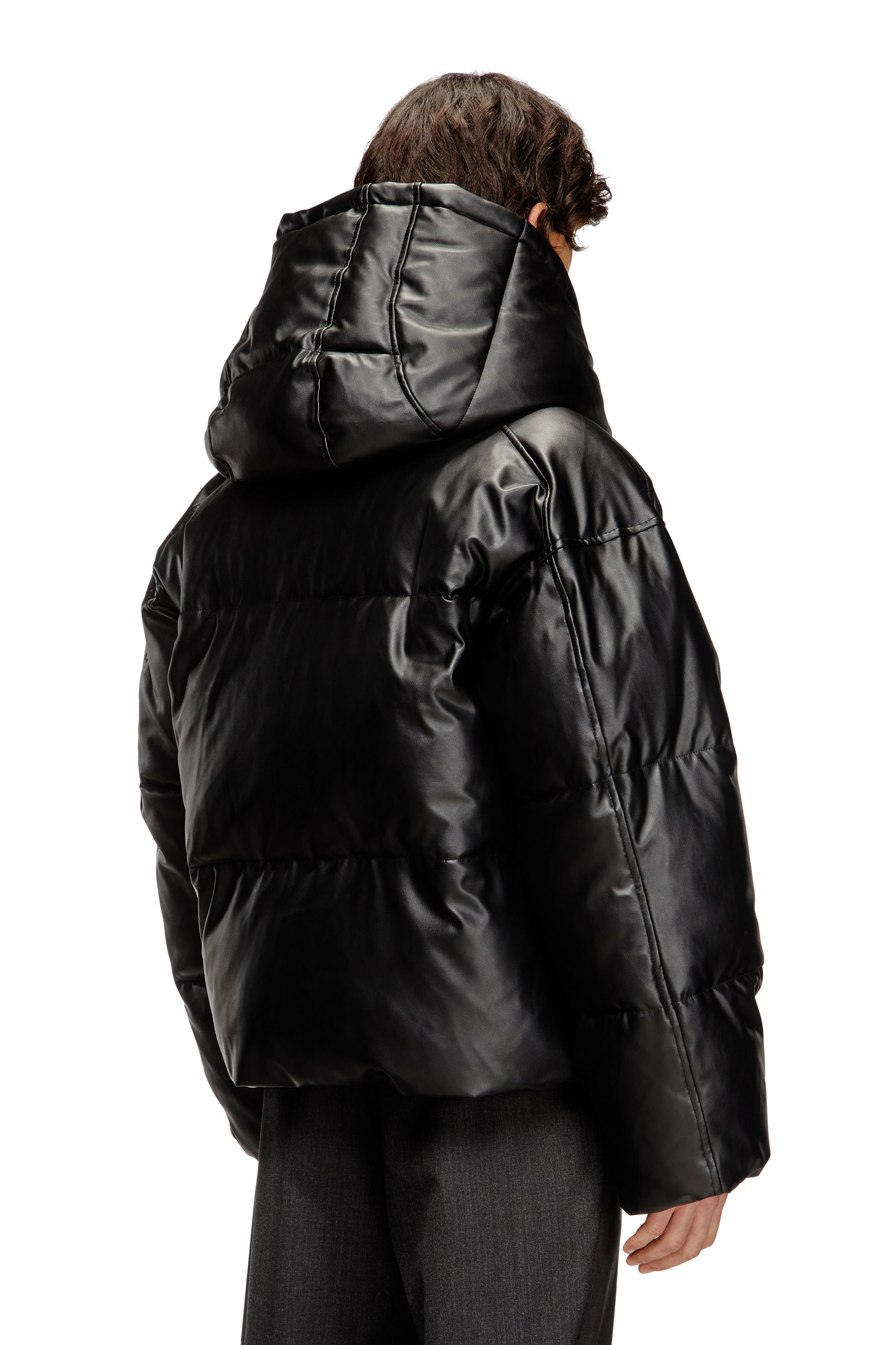 Diesel - W-MYLEY, Man's Hooded puffer jacket in coated fabric in Black - 4
