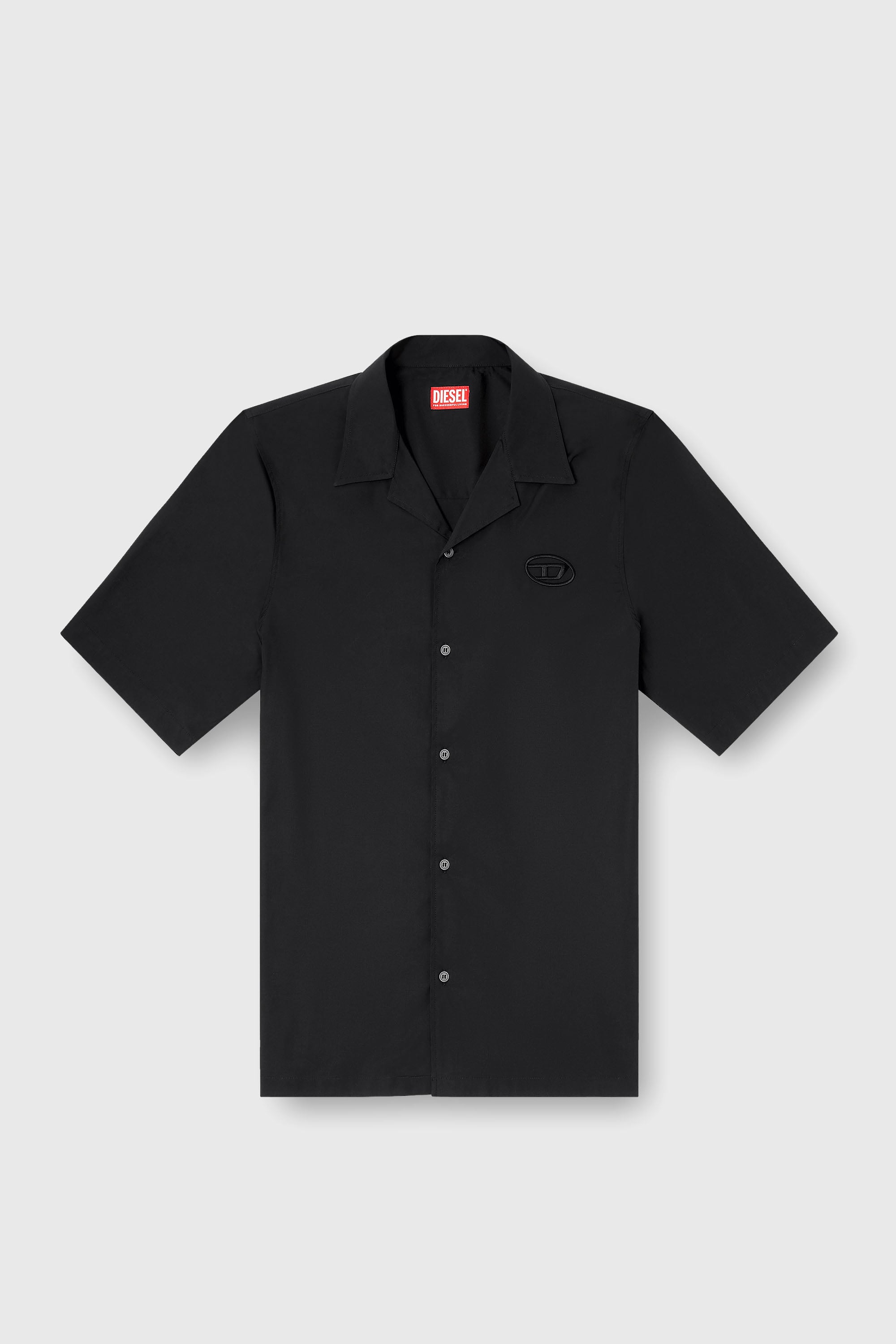 Diesel - S-MAC-GSBH, Man's Stretch poplin shirt with Oval D embroidery in Black - 1