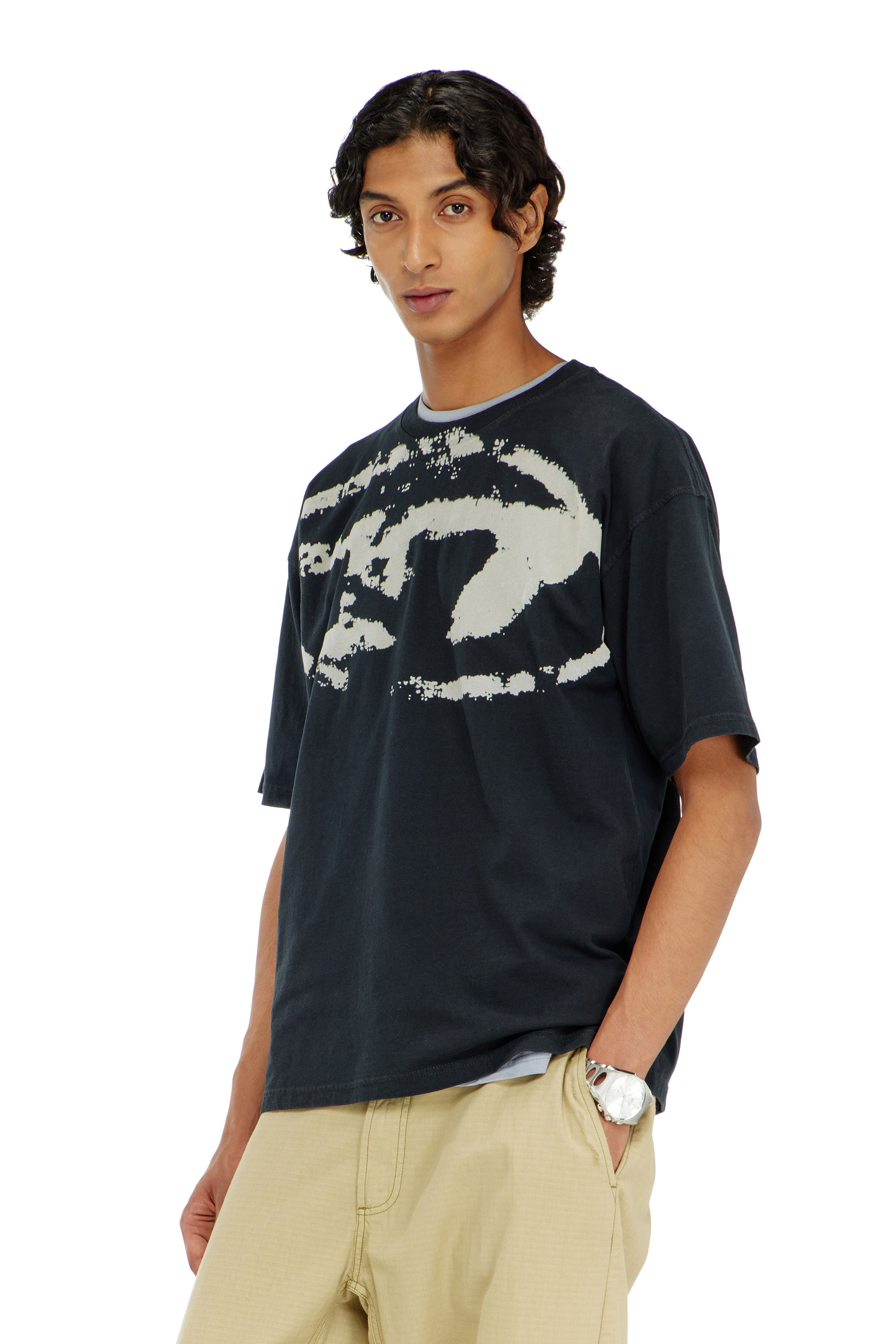 Diesel - T-BOXT-N14, Man's T-shirt with distressed flocked logo in Black - 1