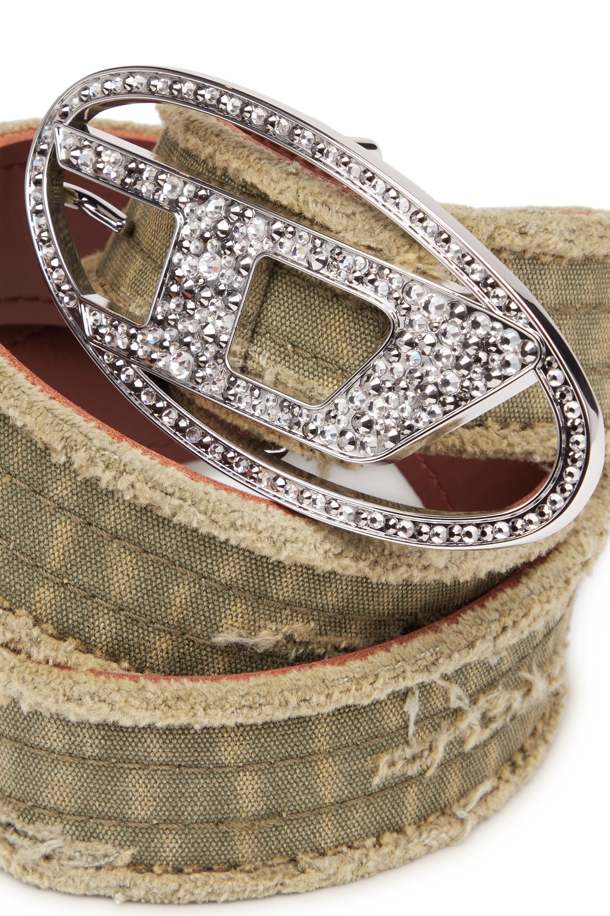 Diesel - B-1DR STRASS, Woman Canvas and leather belt with crystals in Green - Image 3