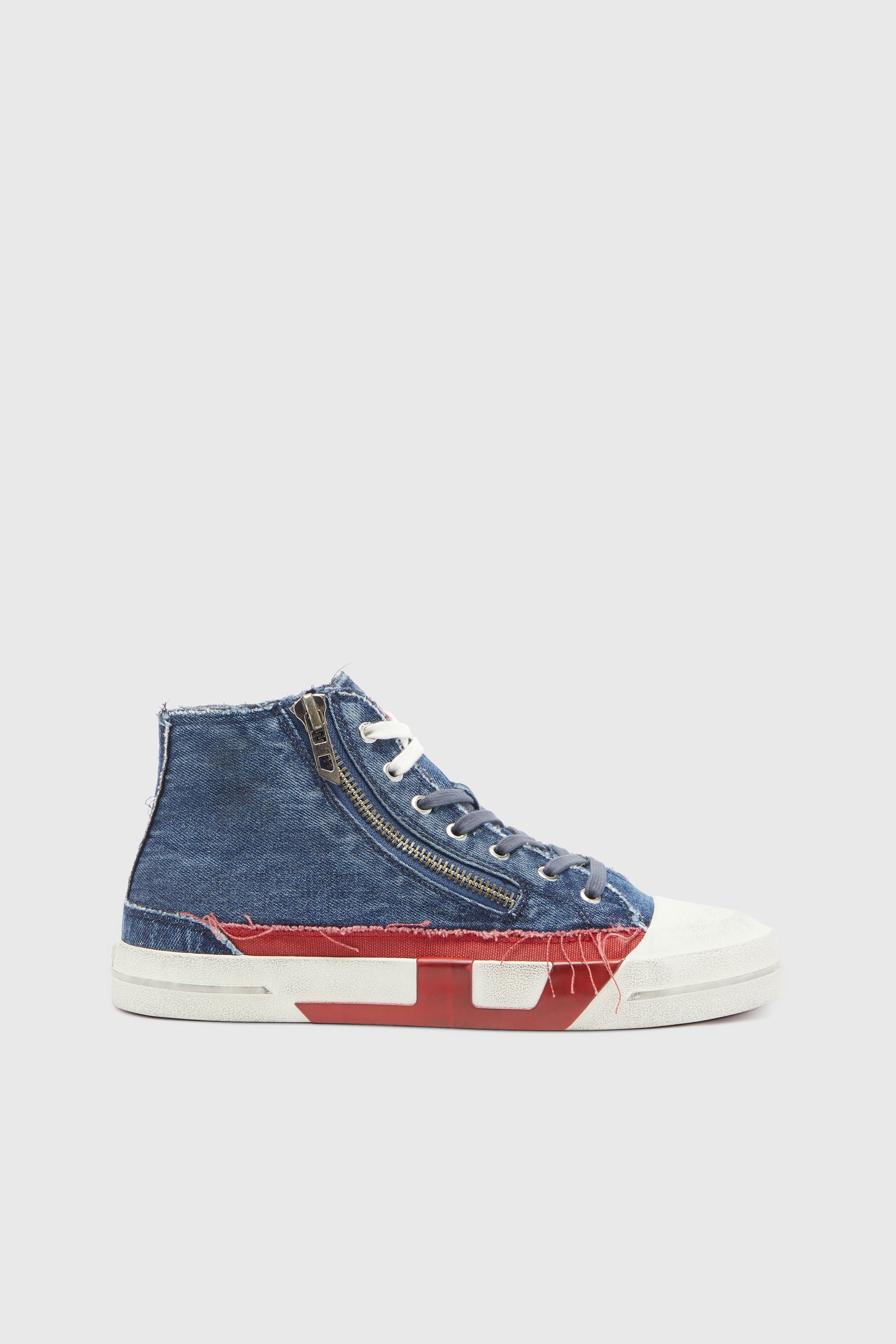 Diesel - S-D-VERSE ZIP MID II, Man's S-D-Verse -  Denim sneakers with D logo in Medium blue - 1