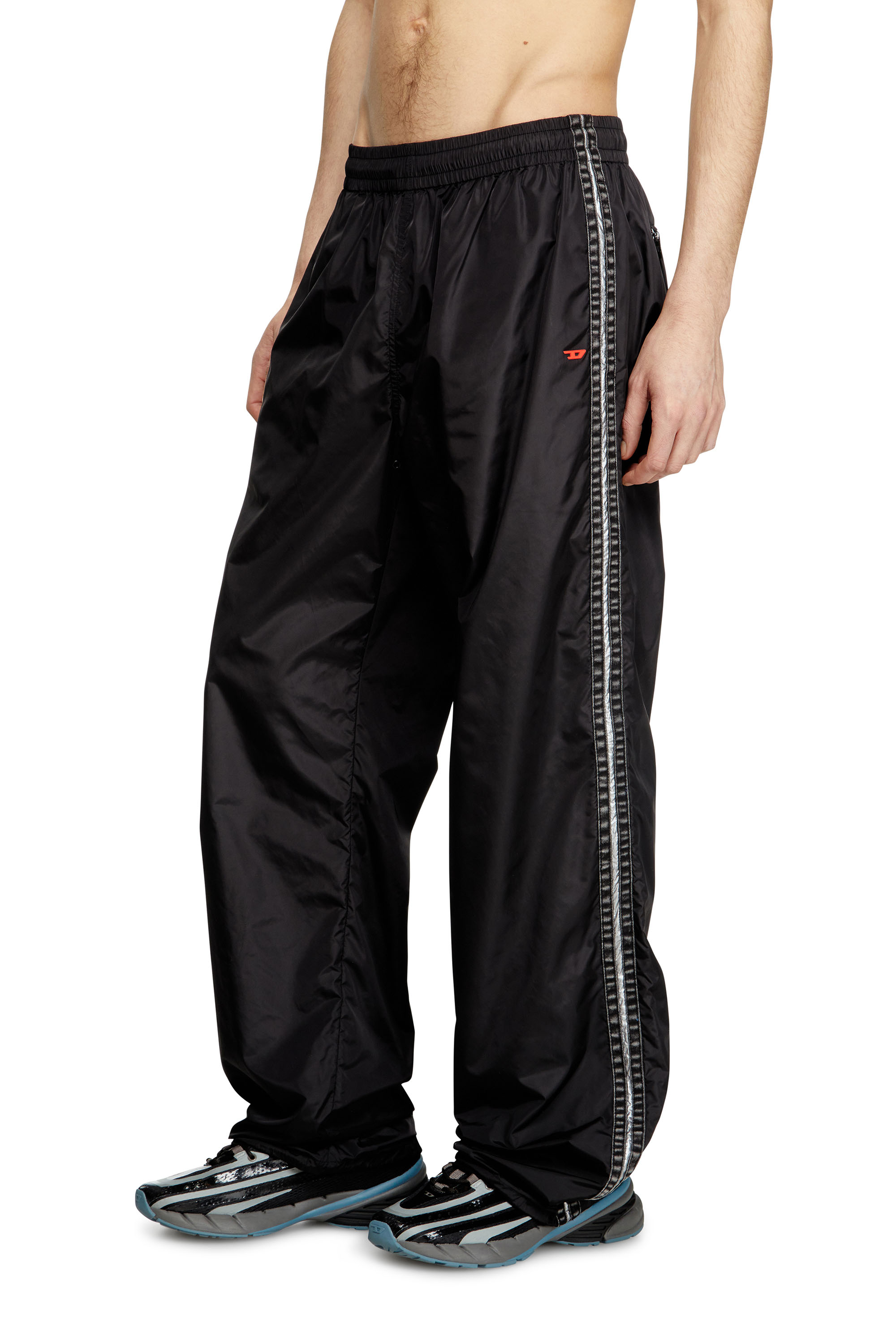 Diesel - P-CARON, Man's Nylon track pants with side bands in Black - 2