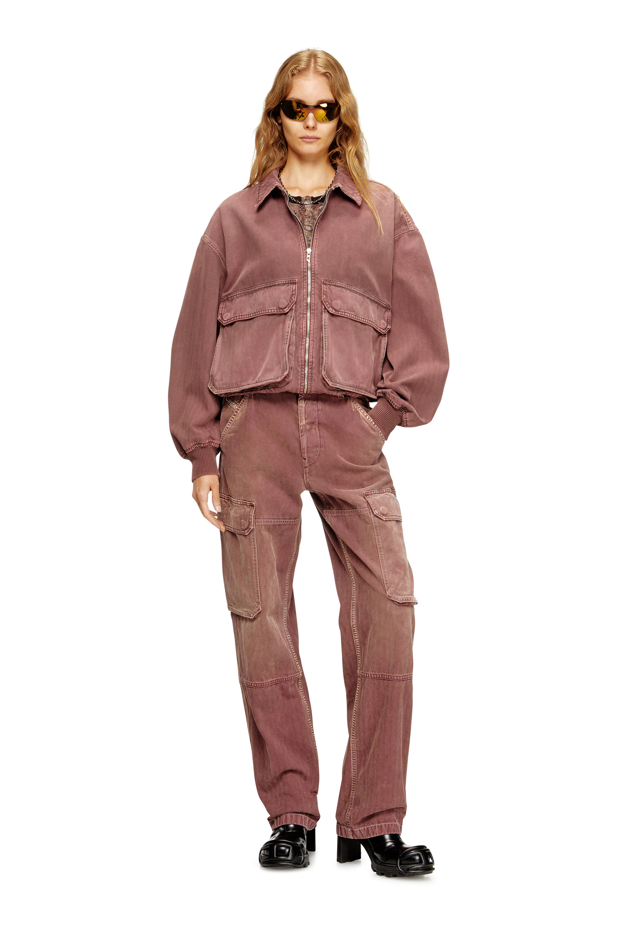 Diesel - D-KURZ, Unisex's Jacket in coloured herringbone denim in Brown - 4