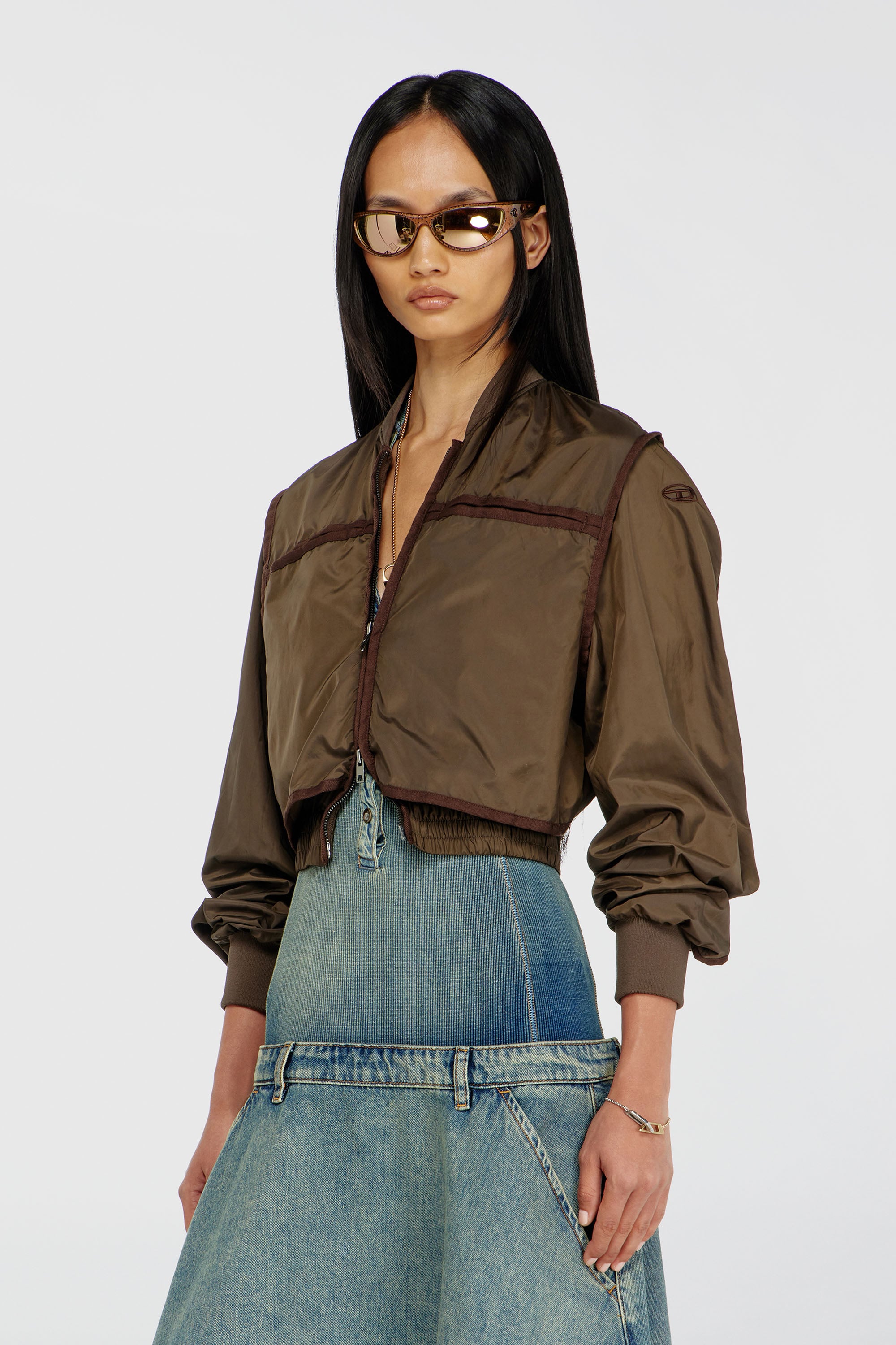 Diesel - G-OTHAM, Woman's Nylon jacket with tonal taping in Brown - 1