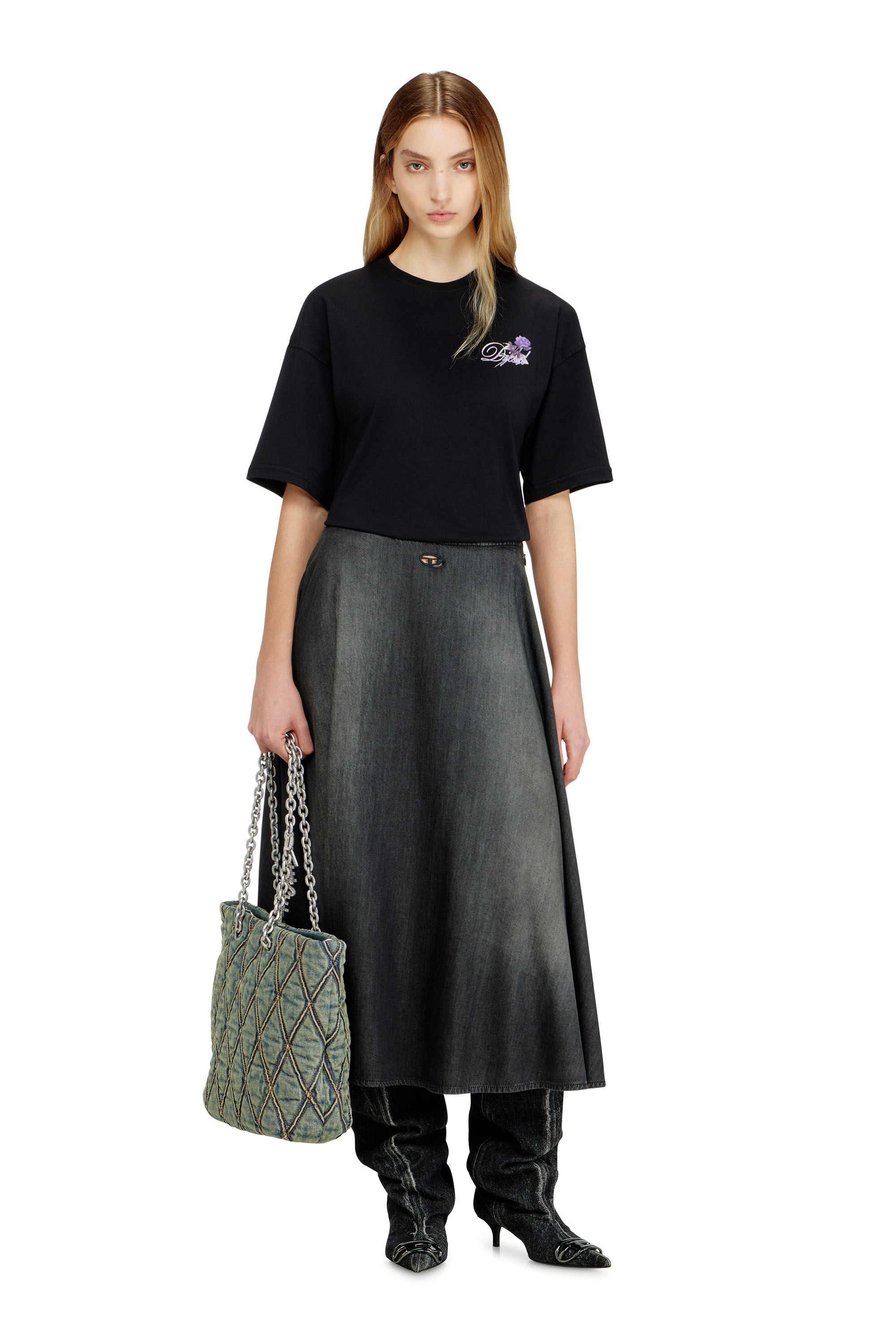 Diesel - CHARM-D SHOPPER M, Woman's Charm-D-Tote bag in quilted denim in Dark Blue - 1