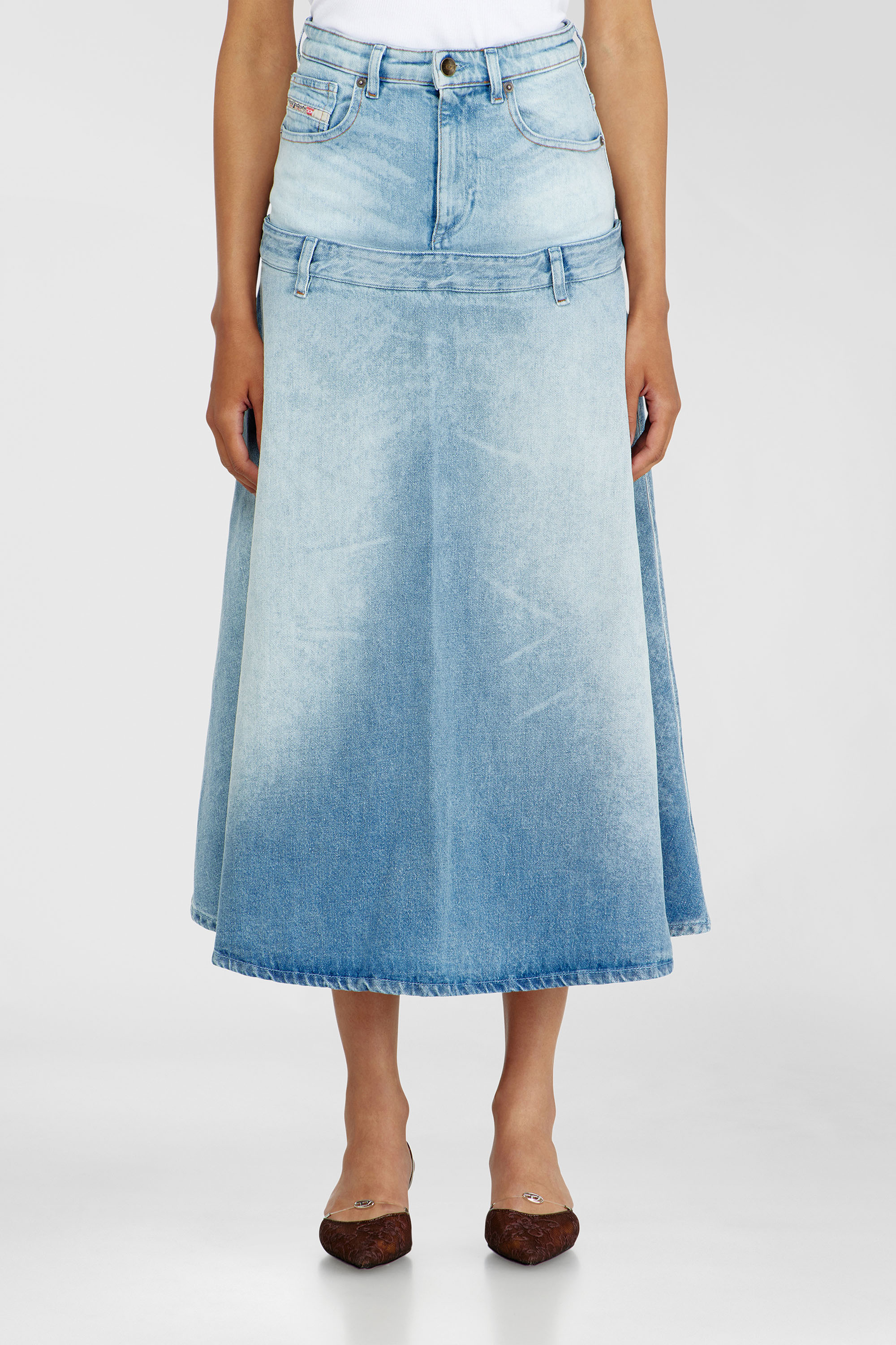 Diesel - DE-VORYA-S, Woman's Denim skirt with layered design in Light Blue - 2