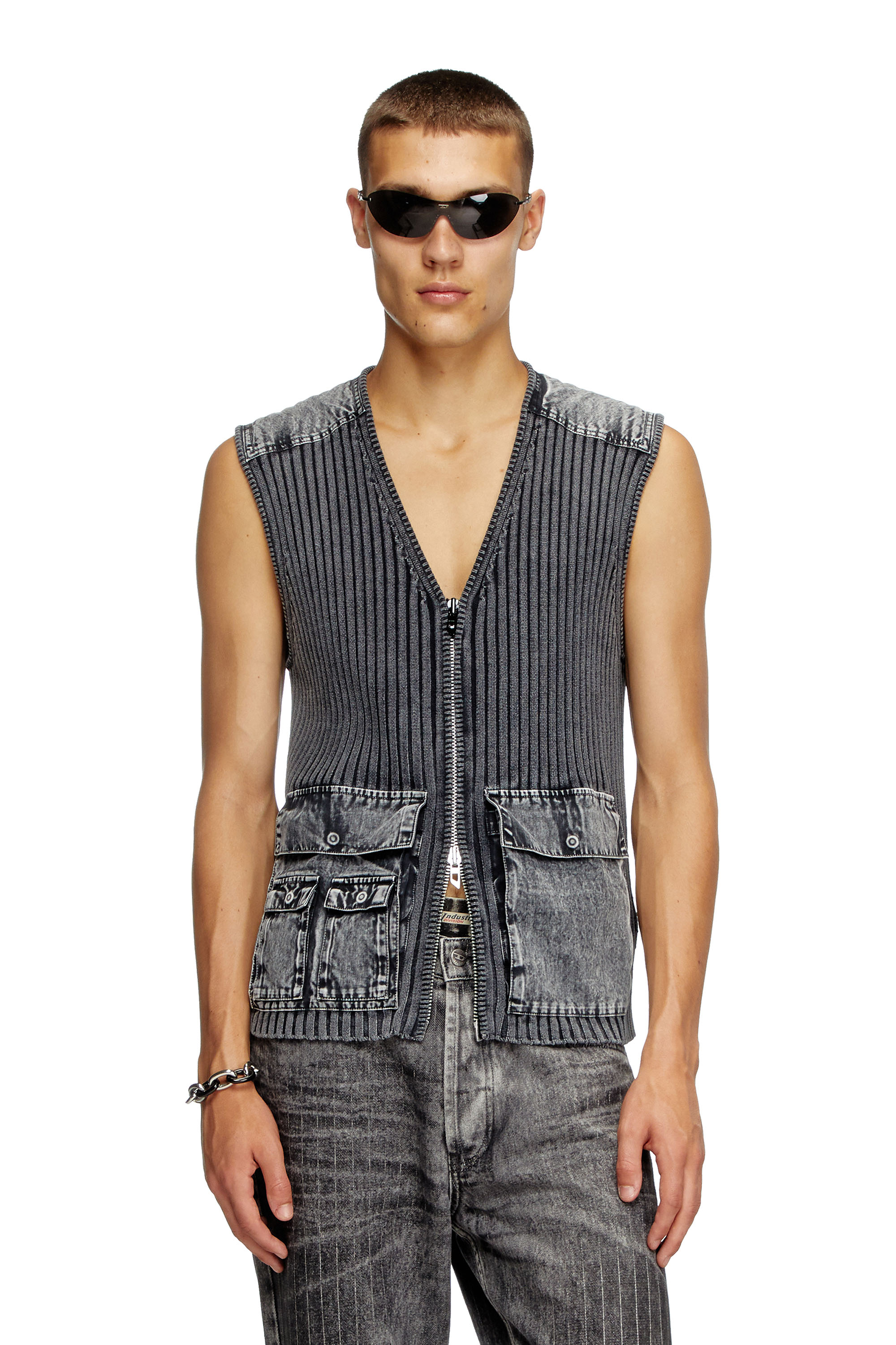 Diesel - K-MARGIE, Man's Utility vest with contrast panels in Dark grey - 1