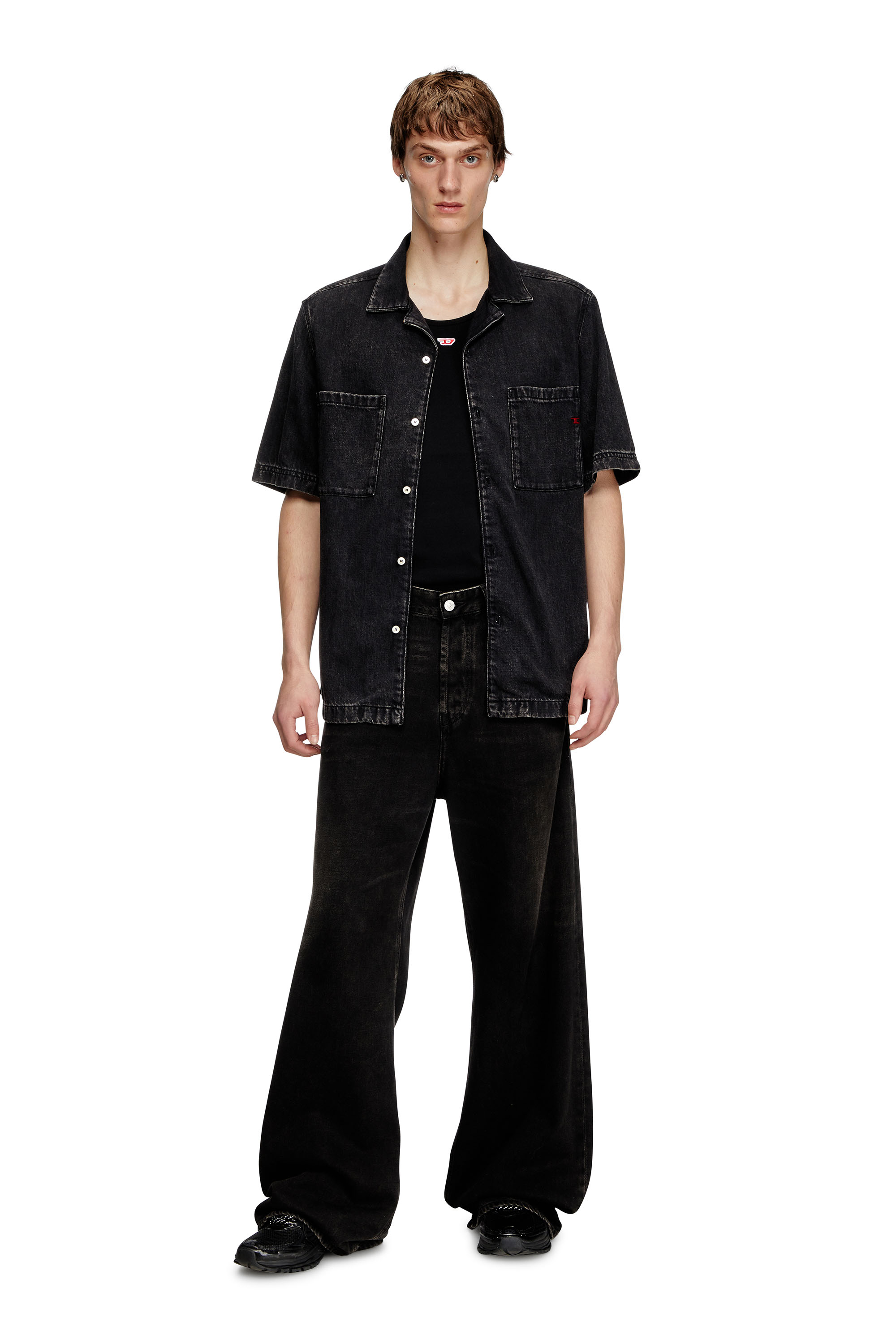 Diesel - D-PAROSHORT, Man's Bowling shirt in Tencel denim in Black - 1