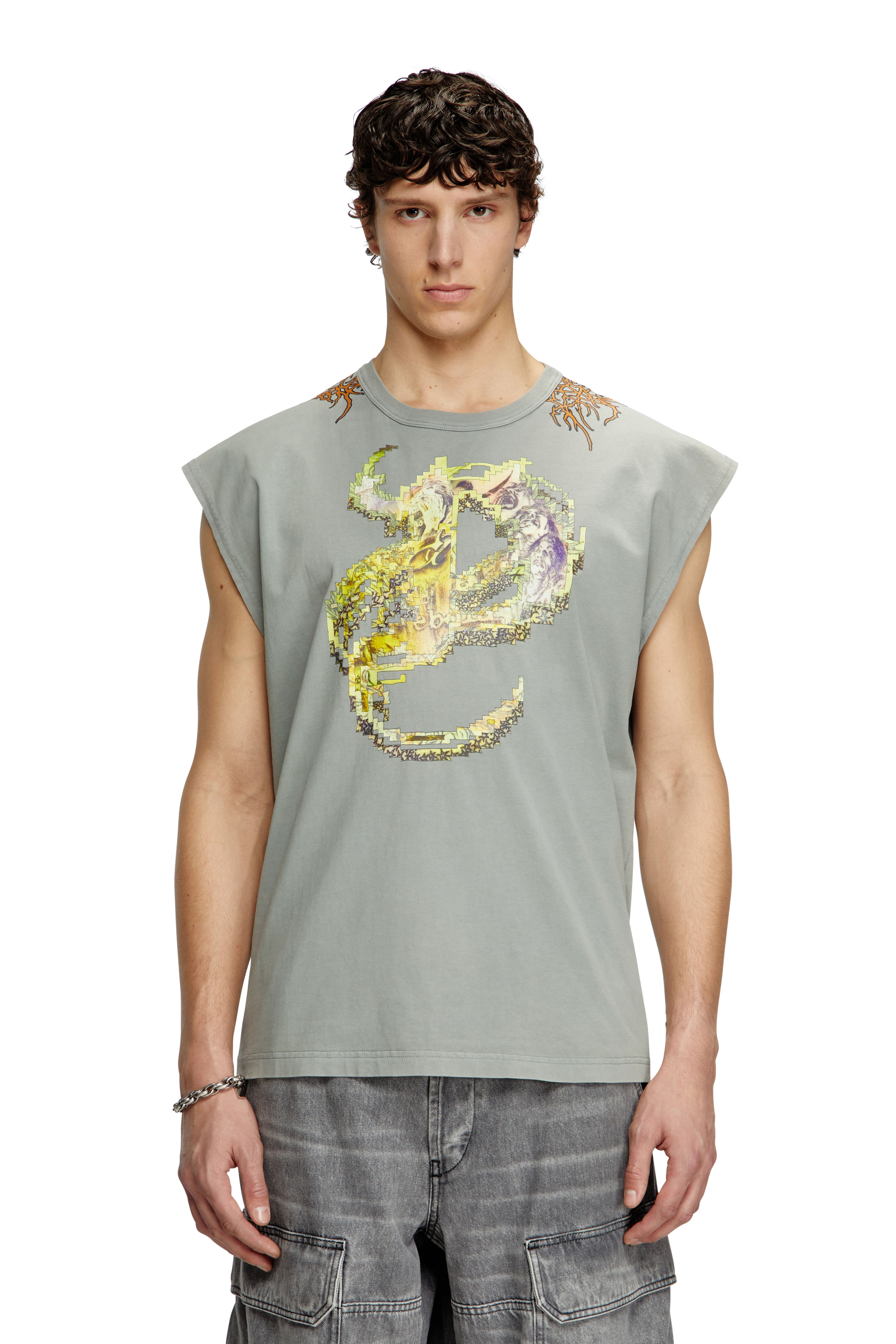 Diesel - T-BOXT-SL-R1, Man's Tank top with tattoo graphics in Grey - 1