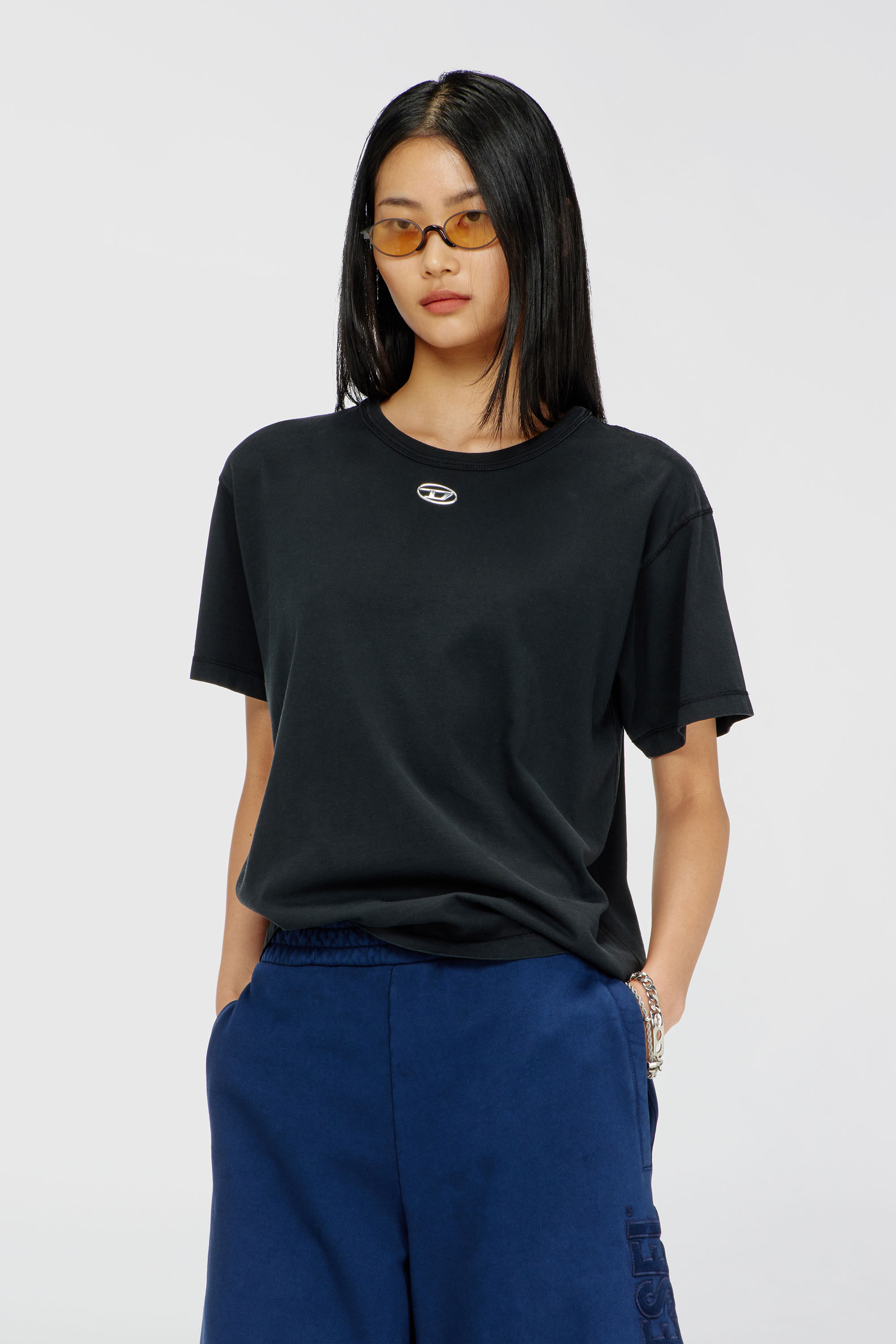 Diesel - T-NORMY-OD-S1, Woman's Cotton T-shirt with metallic Oval D in Black - 3